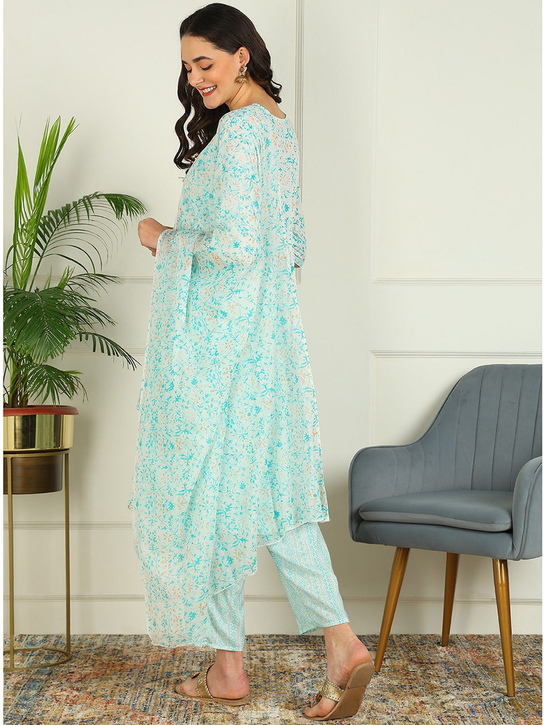 Printed Viscose Rayon 3/4 Sleeve Kurta And Palazzo Set With Dupatta - Image 2