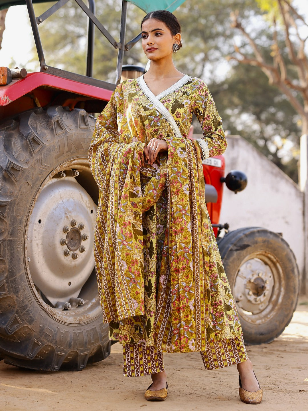Printed Pure Cotton 3/4 Sleeve Kurta And Trouser Set With Dupatta - Image 6