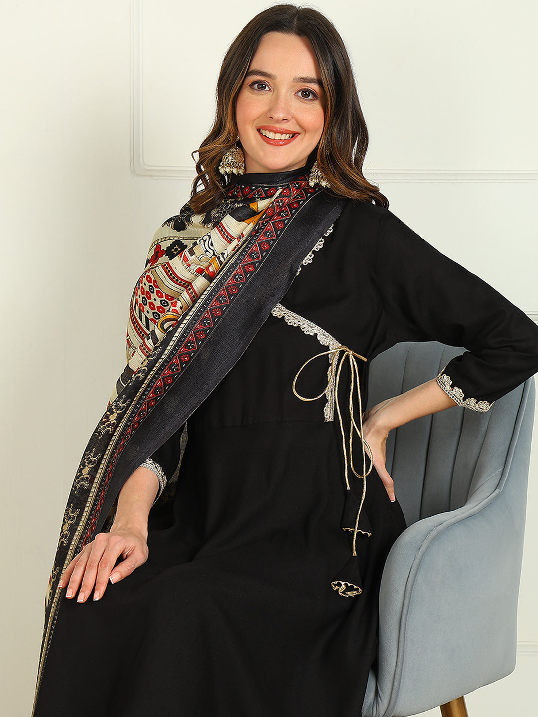 Solid Viscose Rayon 3/4 Sleeve Kurta And Palazzo Set With Dupatta - Image 4