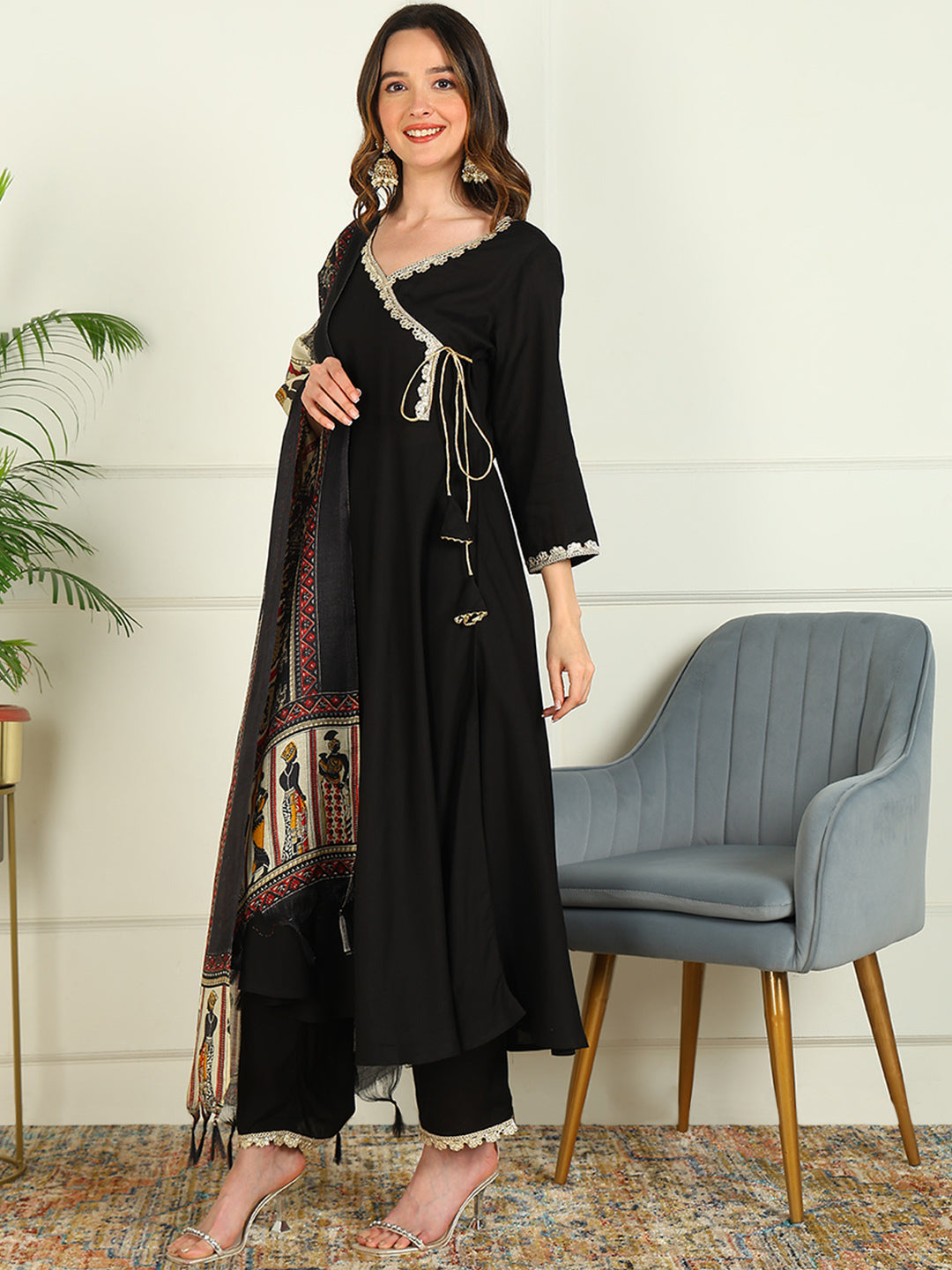 Solid Viscose Rayon 3/4 Sleeve Kurta And Palazzo Set With Dupatta - Image 6