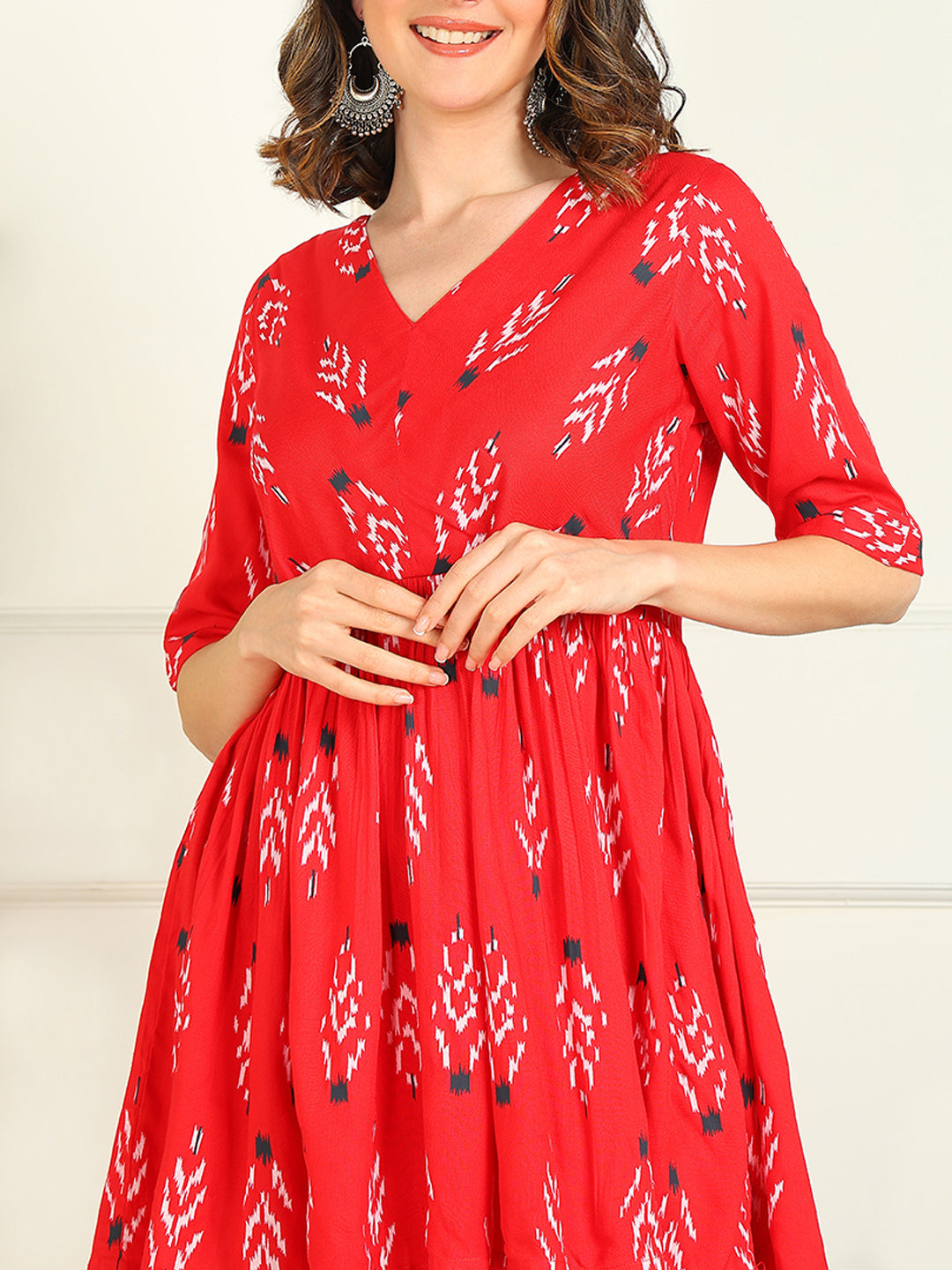 Printed Viscose Rayon Half Sleeve Kurti And Trouser Set - Image 6