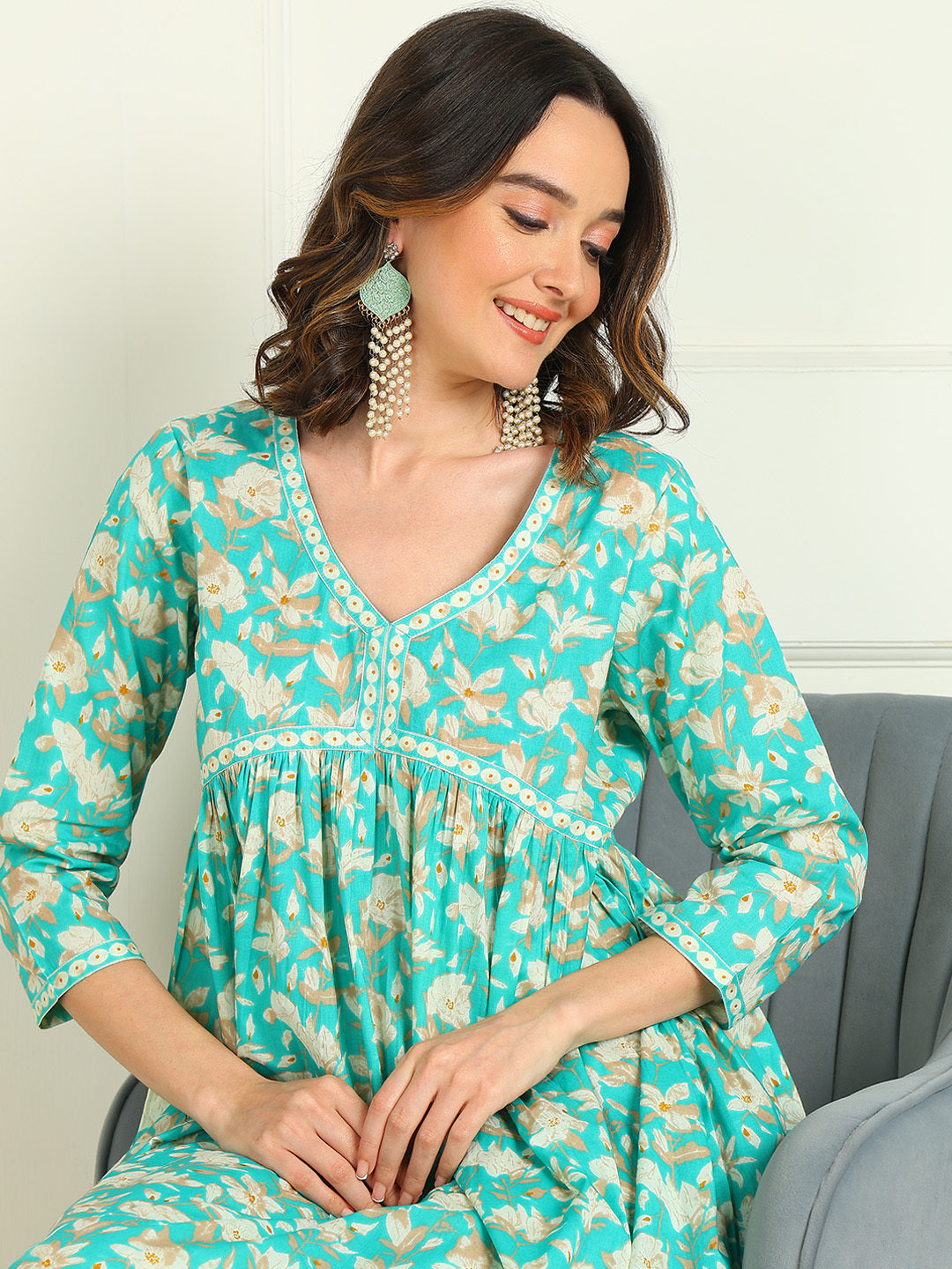 Printed Pure Cotton 3/4 Sleeve Kurta And Trouser Set With Dupatta - Image 5