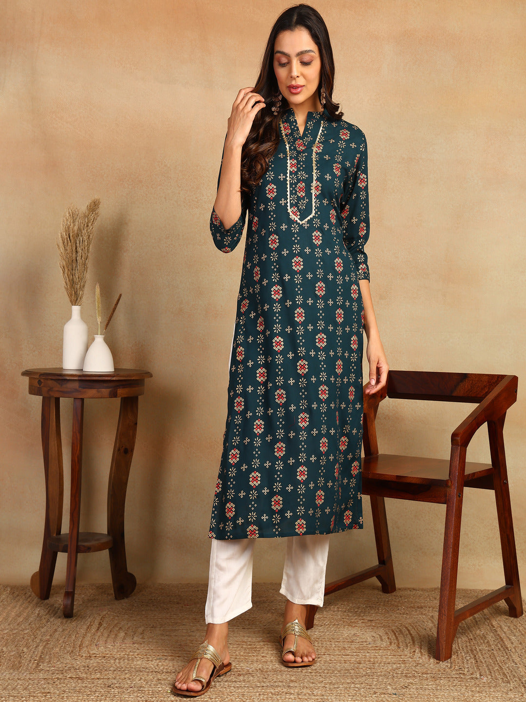 Straight Printed Viscose Rayon Kurta - Image 4