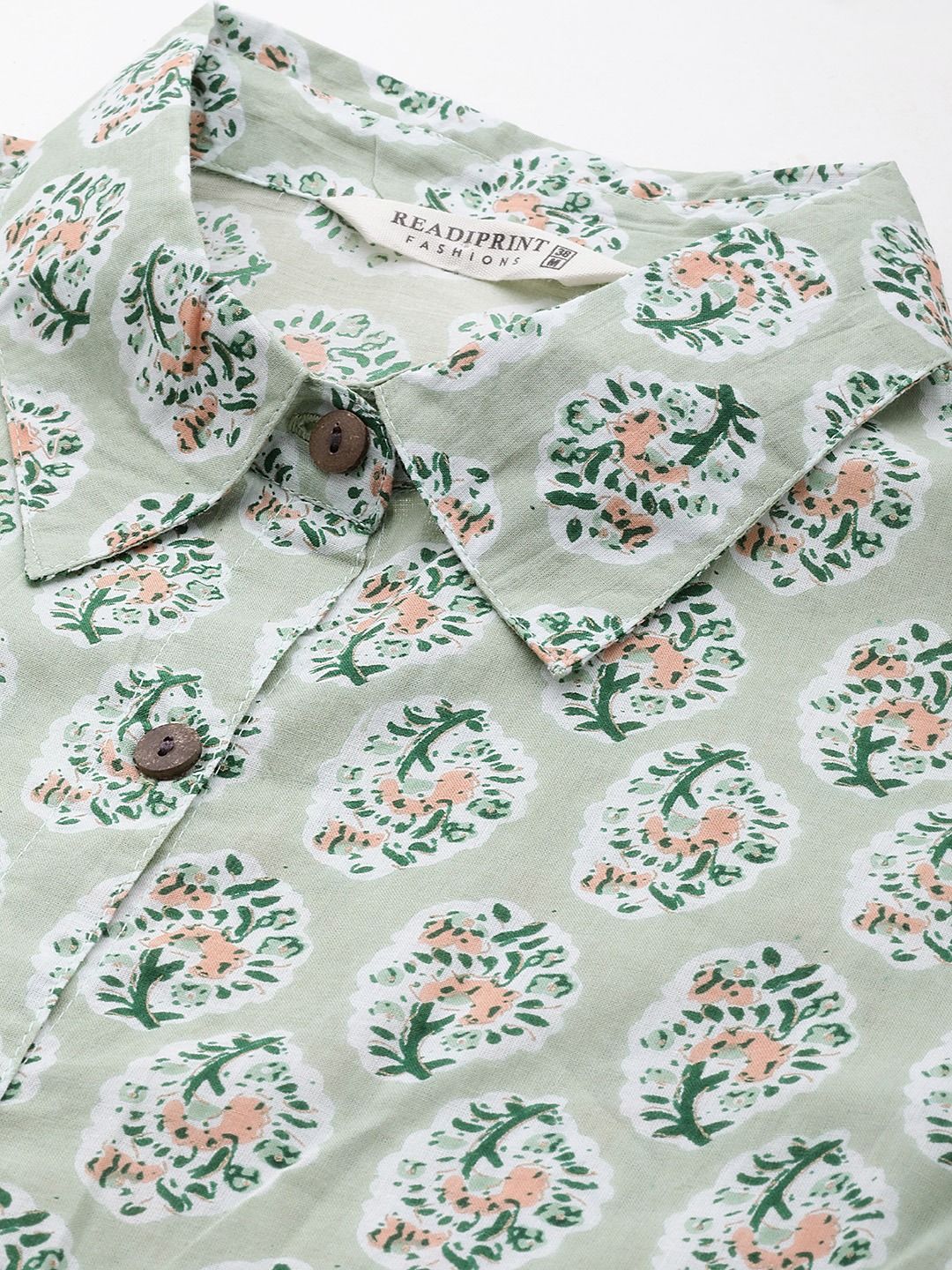 Shirts Style Cotton Fabric Green Color Co-Ord Set - Image 2
