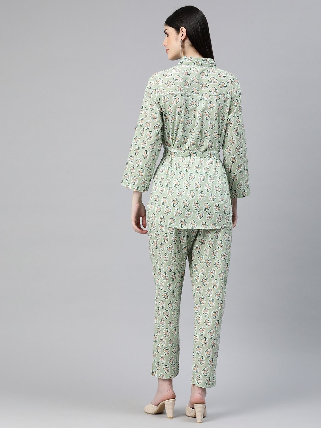Shirts Style Cotton Fabric Green Color Co-Ord Set - Image 4