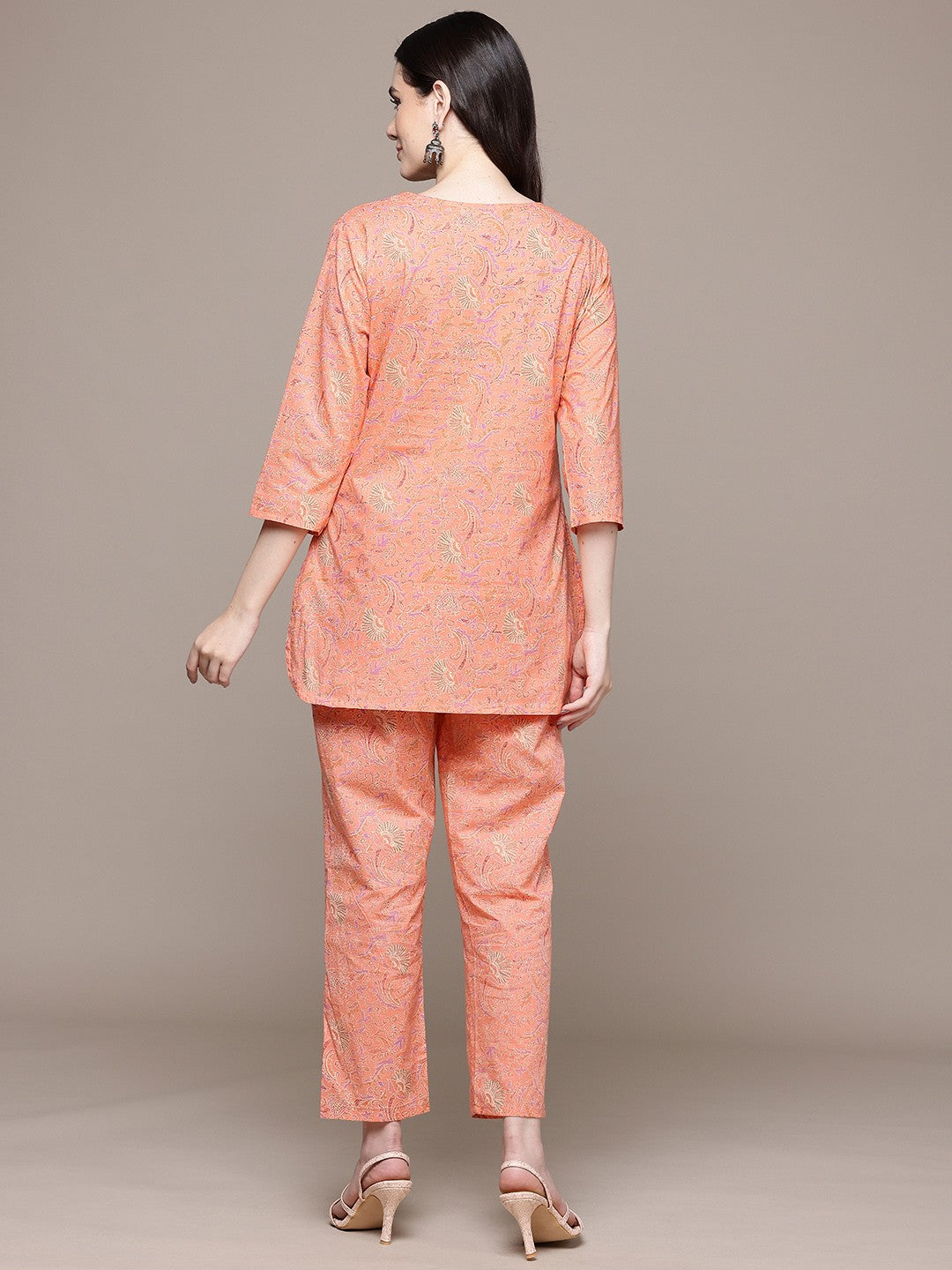 Straight Style Cotton Fabric Peach Color Co-Ord Set - Image 4