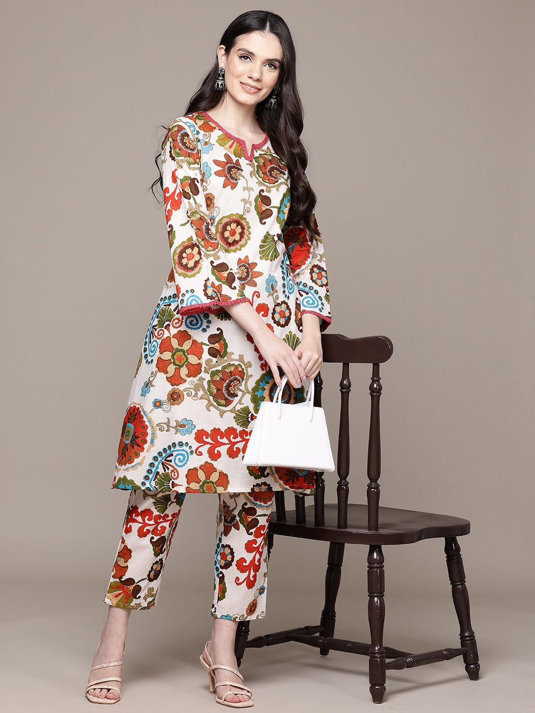 A Line Style Cotton Fabric Multi Color Co-Ord Set - Image 2
