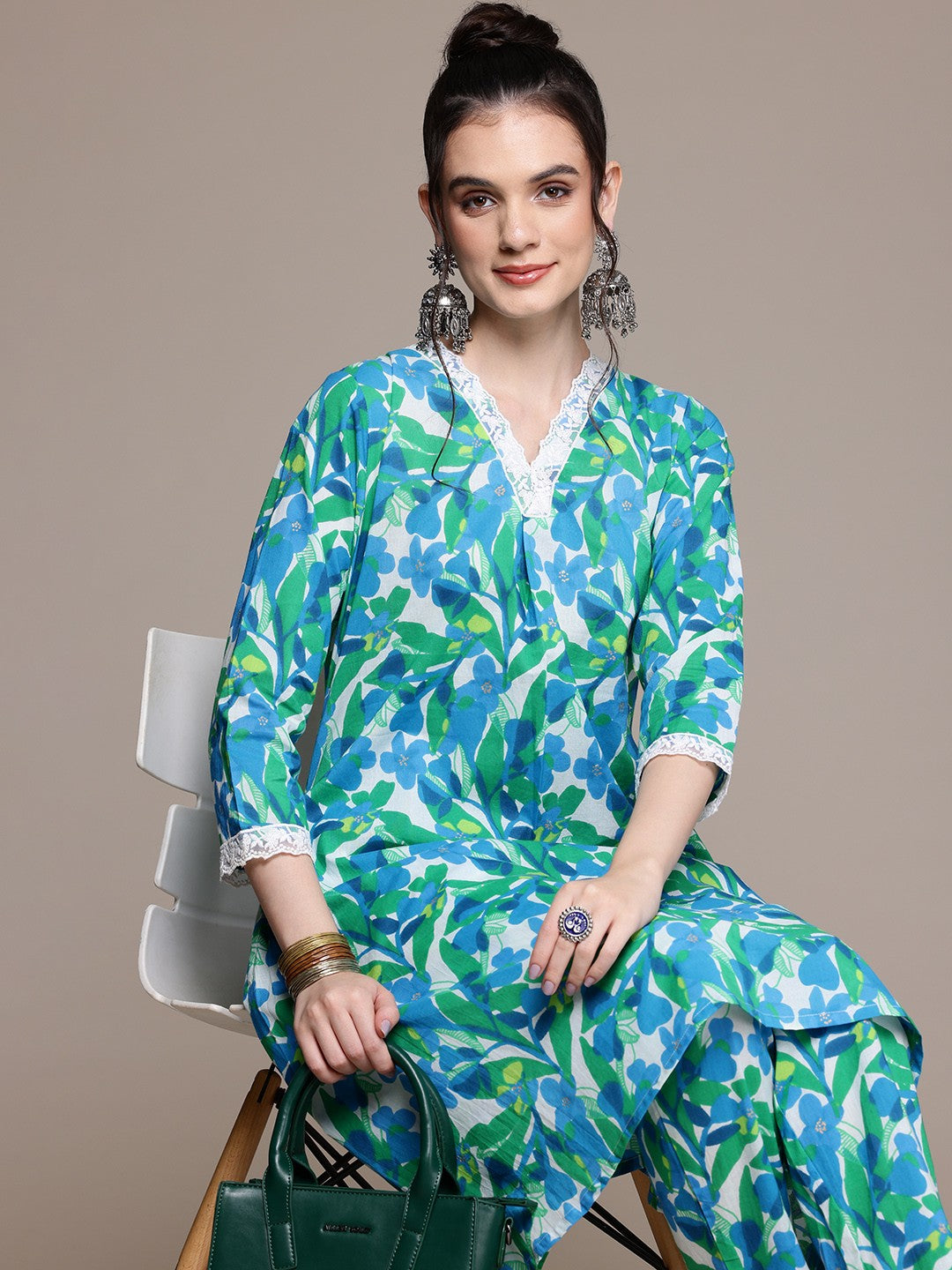 A Line Style Cotton Fabric Blue Color Co-Ord Set - Image 5