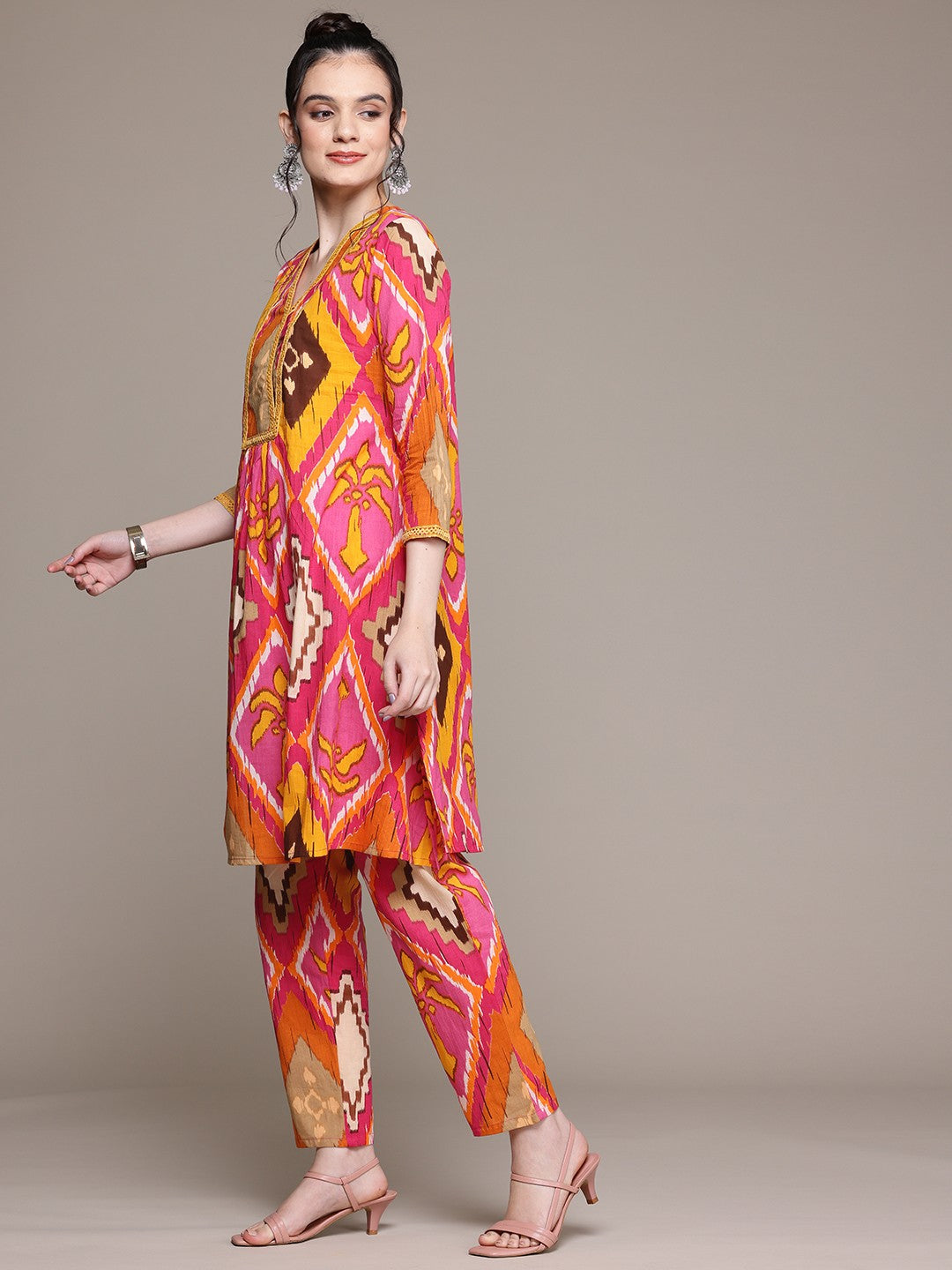 A Line Style Cotton Fabric Multi Color Co-Ord Set - Image 3