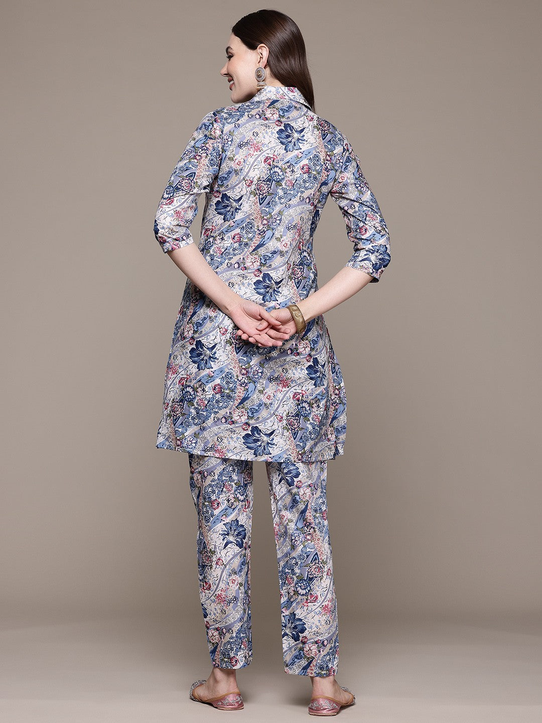 A line style Cotton fabric Blue color Co-ord set - Image 4