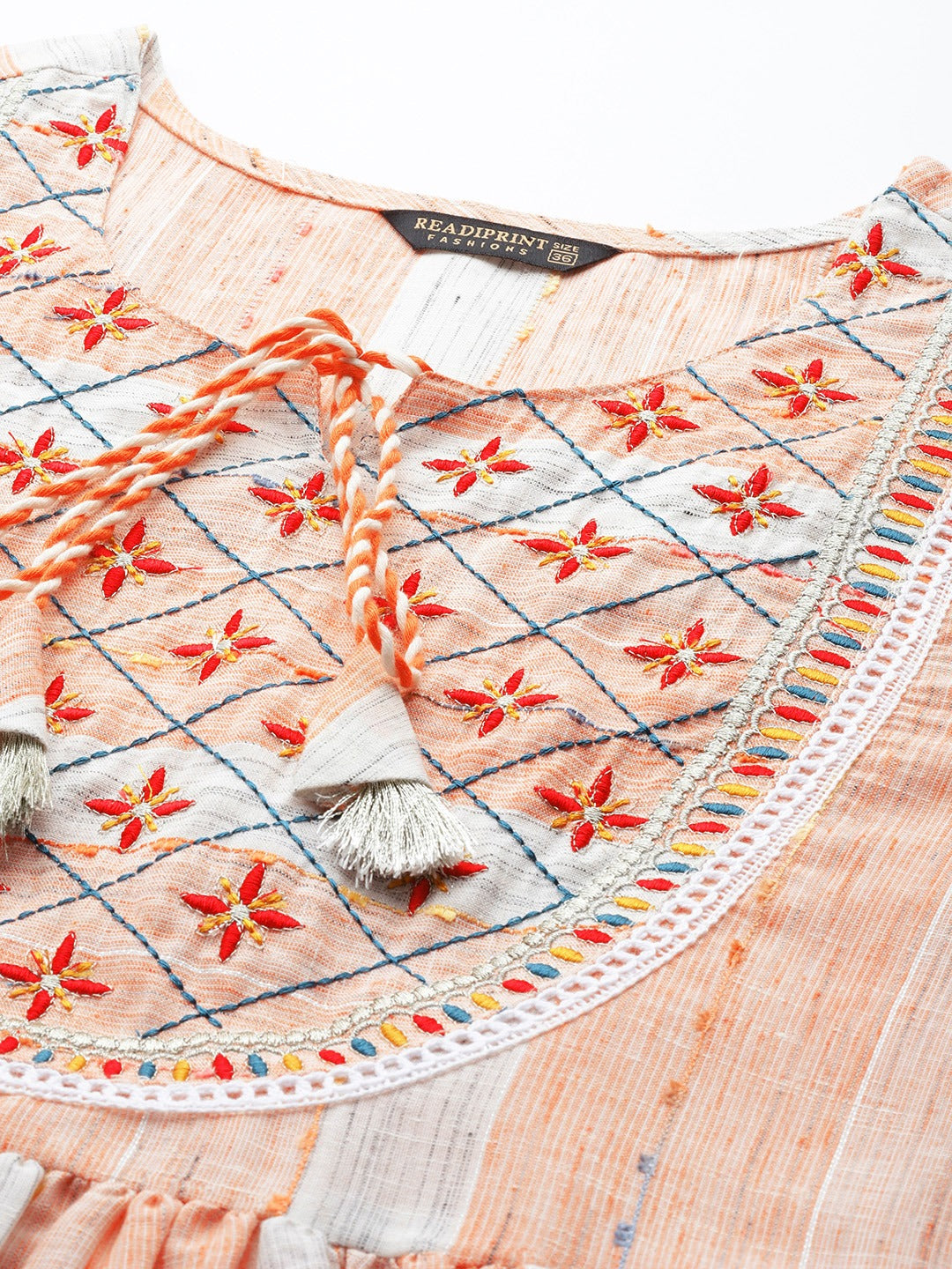 Orange Color Cotton Fabric Tiered Dress - Image 4