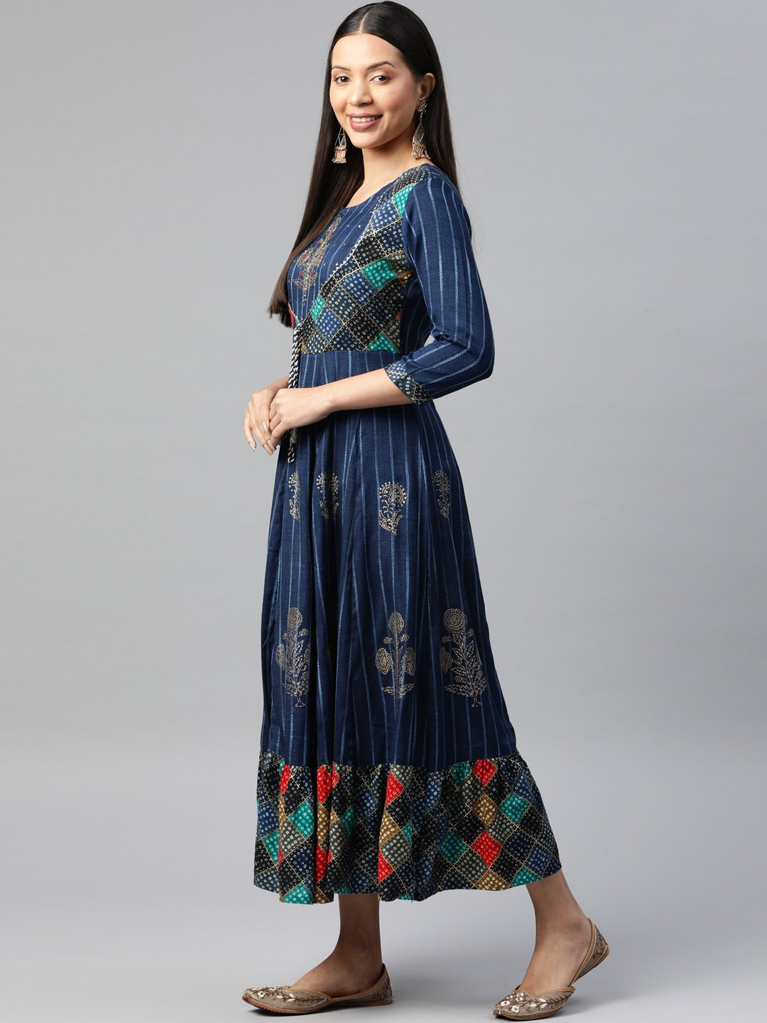 Navy Blue Color Rayon Fabric Panelled Gown - Image 2