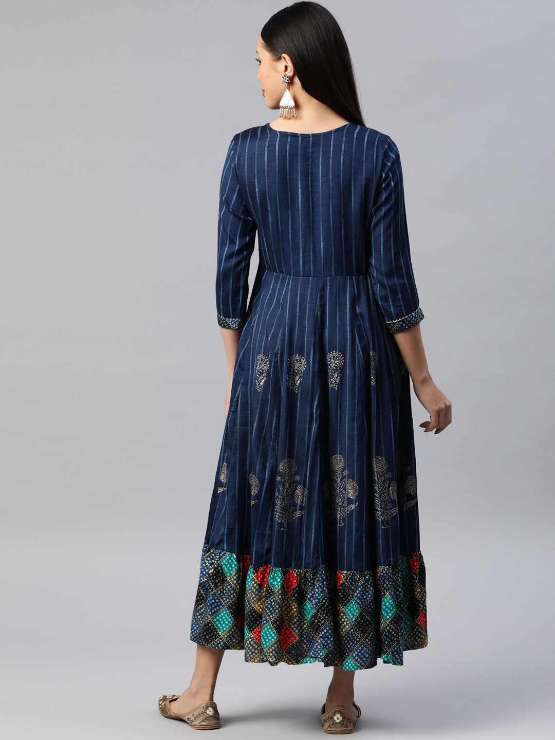 Navy Blue Color Rayon Fabric Panelled Gown - Image 3