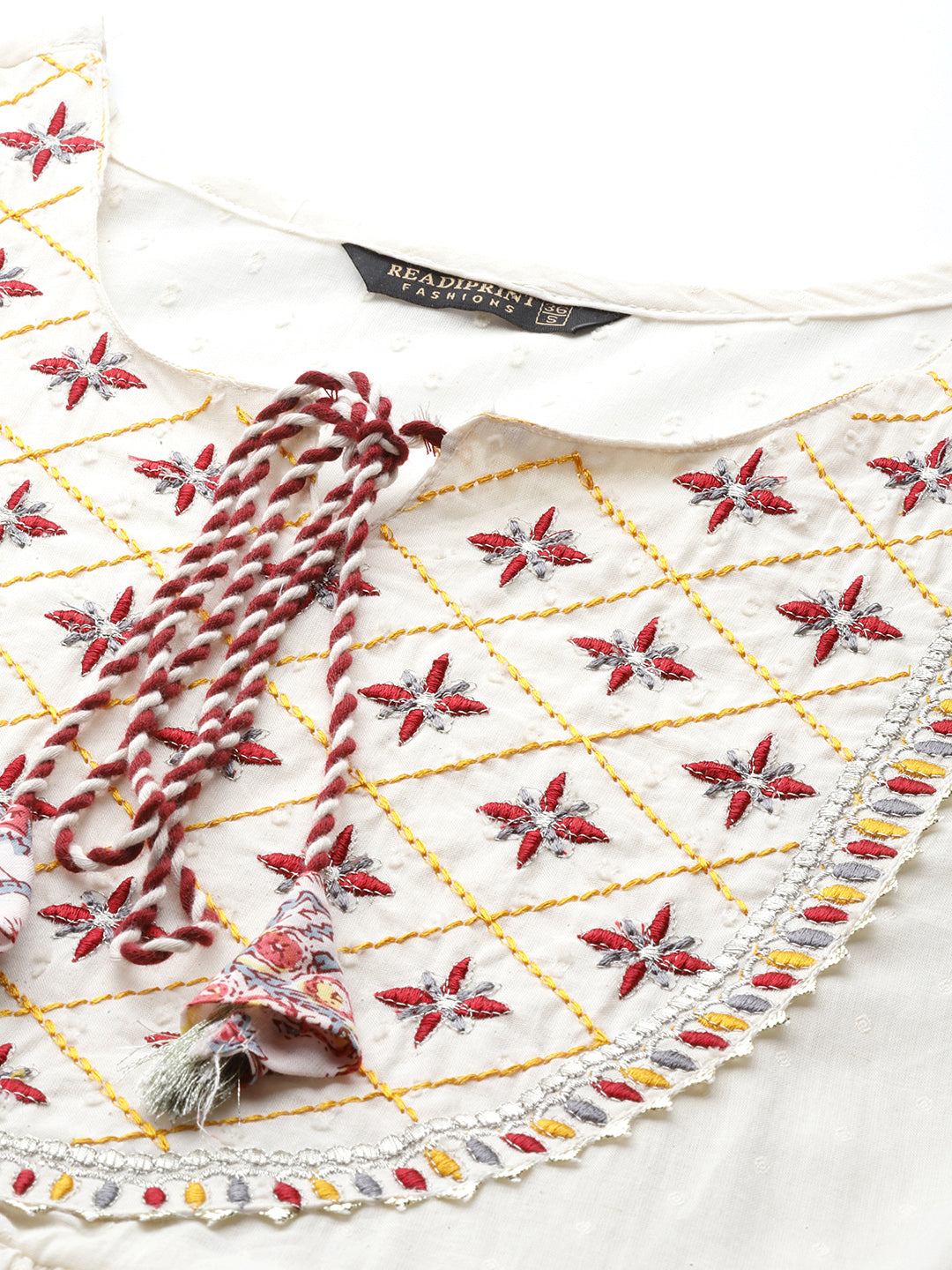 White Color Cotton Fabric Tiered Dress - Image 4