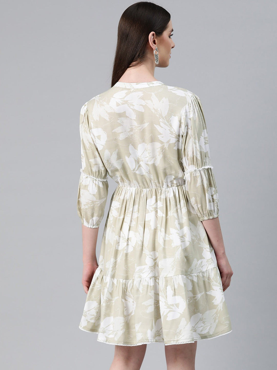 Beige Color Cotton Fabric Tiered Dress - Image 2