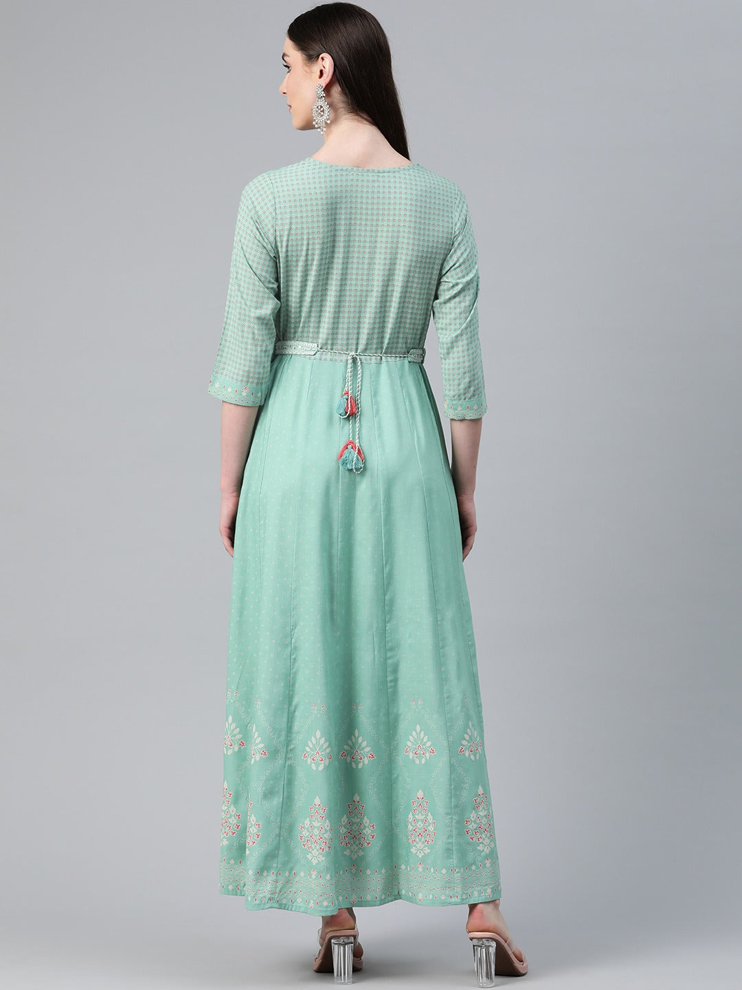Green Color Rayon Fabric Panelled Dress - Image 3