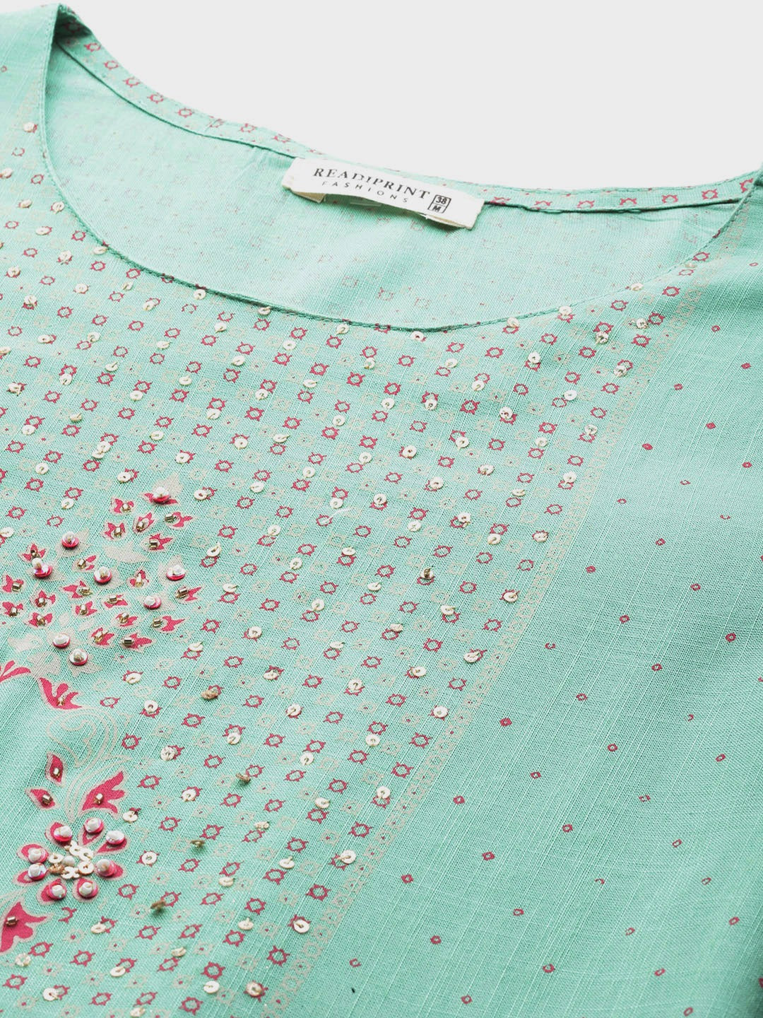 Green Color Rayon Fabric Panelled Dress - Image 4