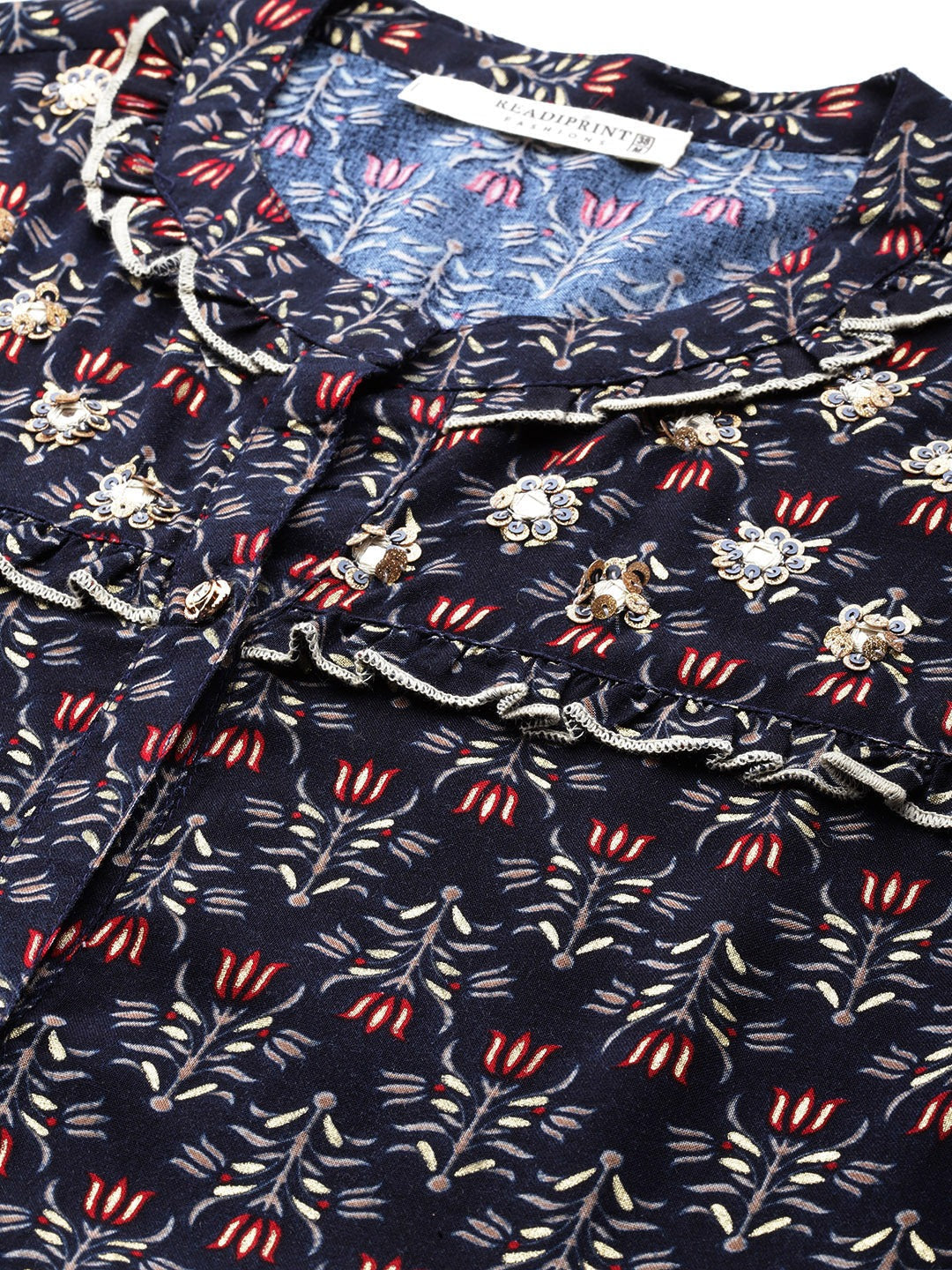 Navy Blue Color Rayon Fabric Gathered Dress - Image 4