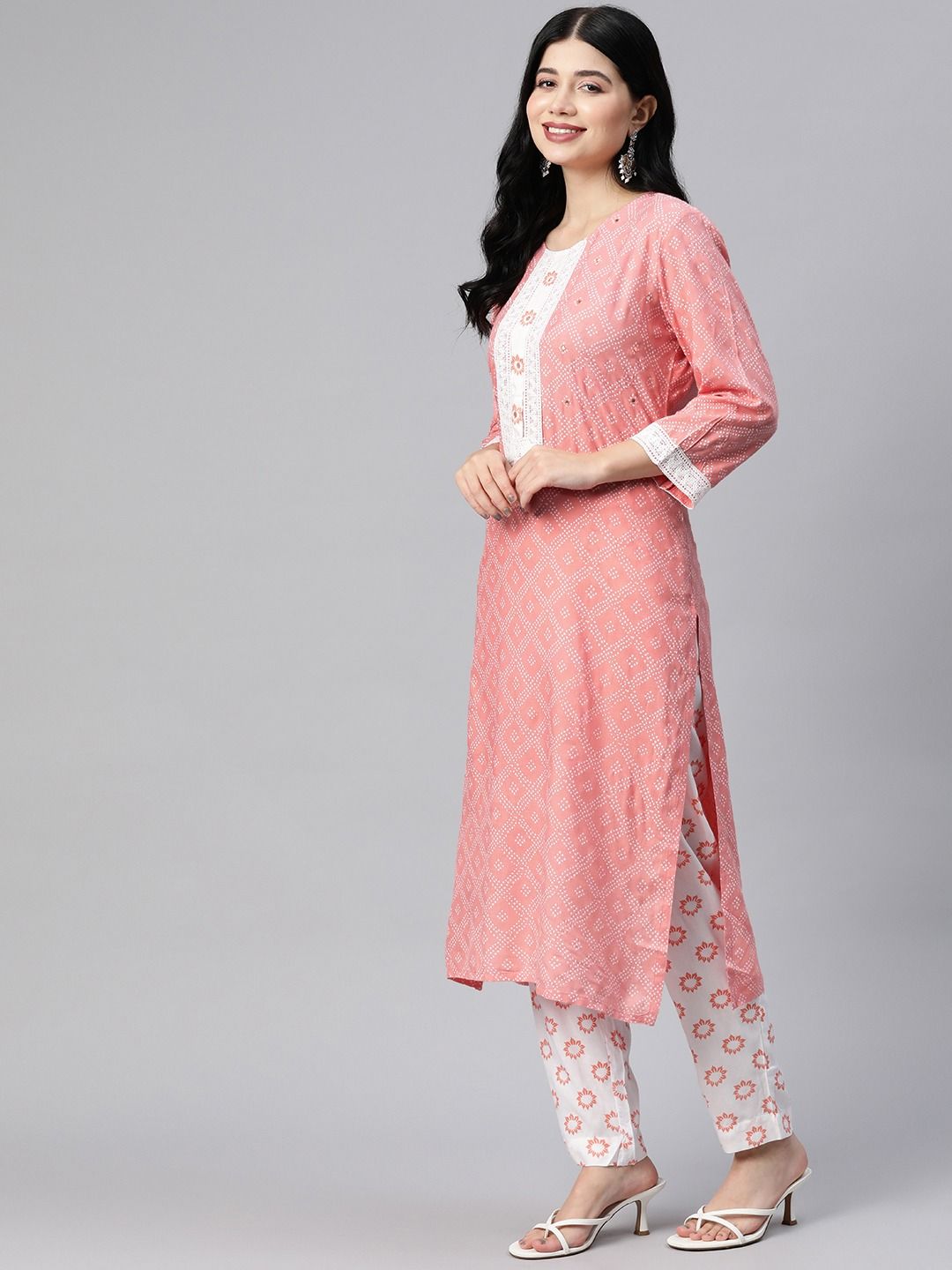 Straight Style Rayon Fabric Peach Color Kurta With Bottom With Dupatta - Image 4