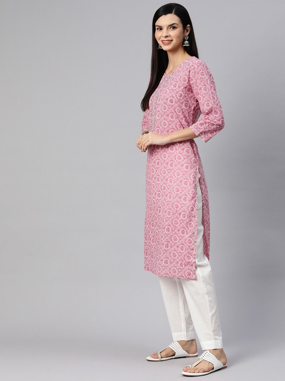 Straight Style Cotton Fabric Pink Color Kurta With Bottom With Dupatta - Image 4