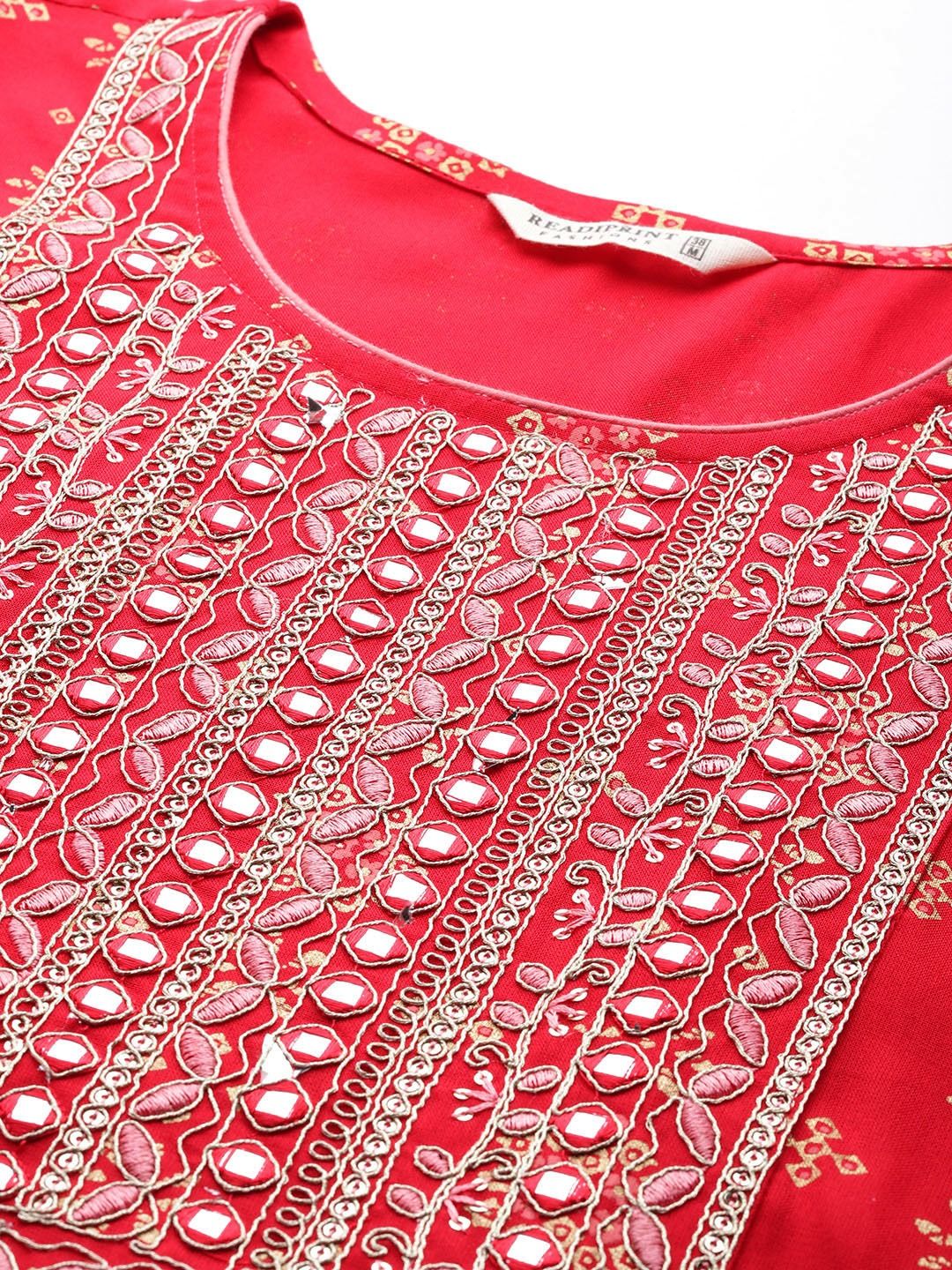 Straight Style Rayon Fabric Red Color Kurta With Bottom - Image 2