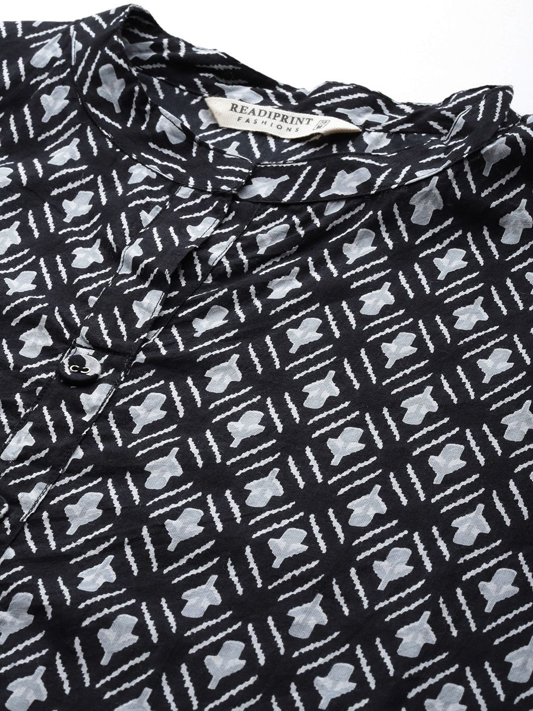 Straight Style Cotton Fabric Black Color Kurta With Bottom & Dupatta - Image 2