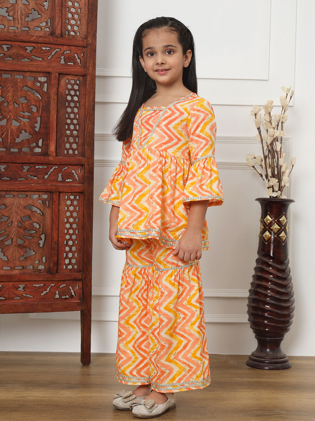 Frock Style Rayon Fabric Orange Color Kurti And Sharara - Image 4