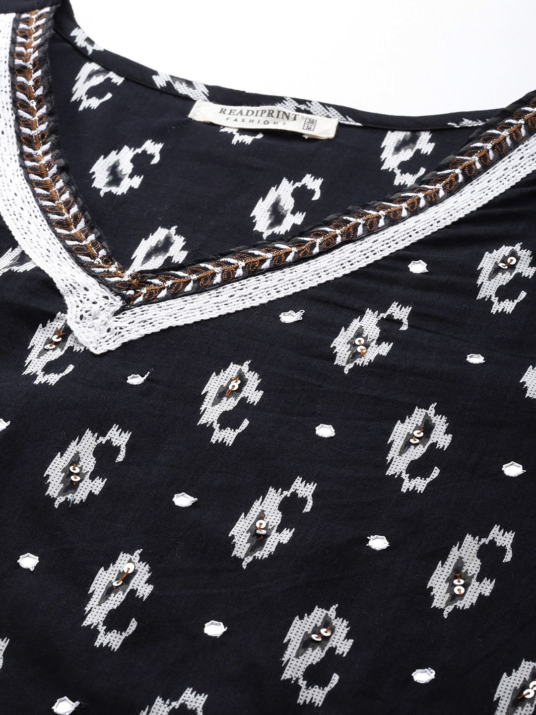 Straight Style Cotton Fabric Black Color Kurta And Palazzo With Dupatta - Image 2