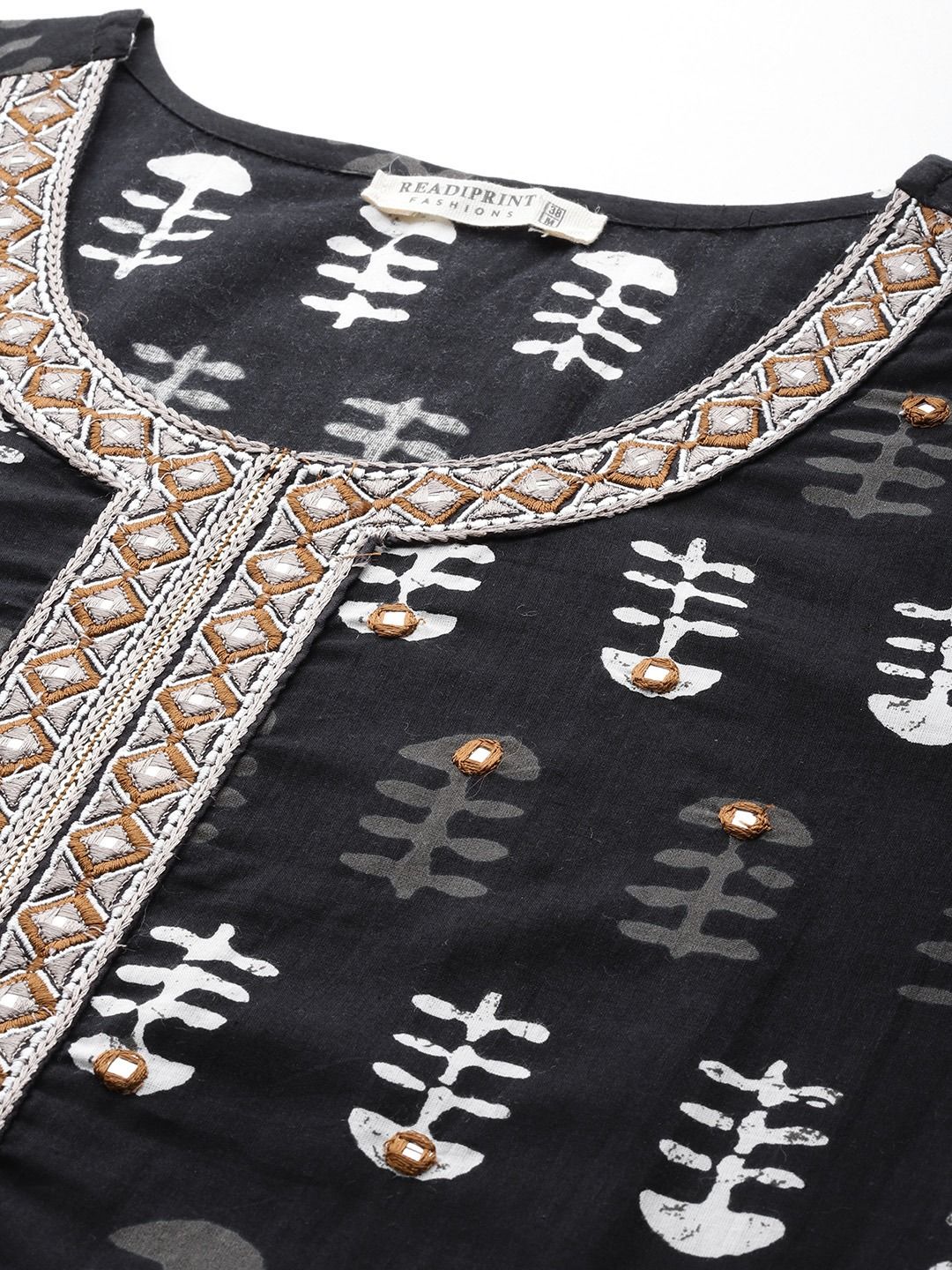 Straight Style Cotton Fabric Black & White Color Kurta And Palazzo With Dupatta - Image 2