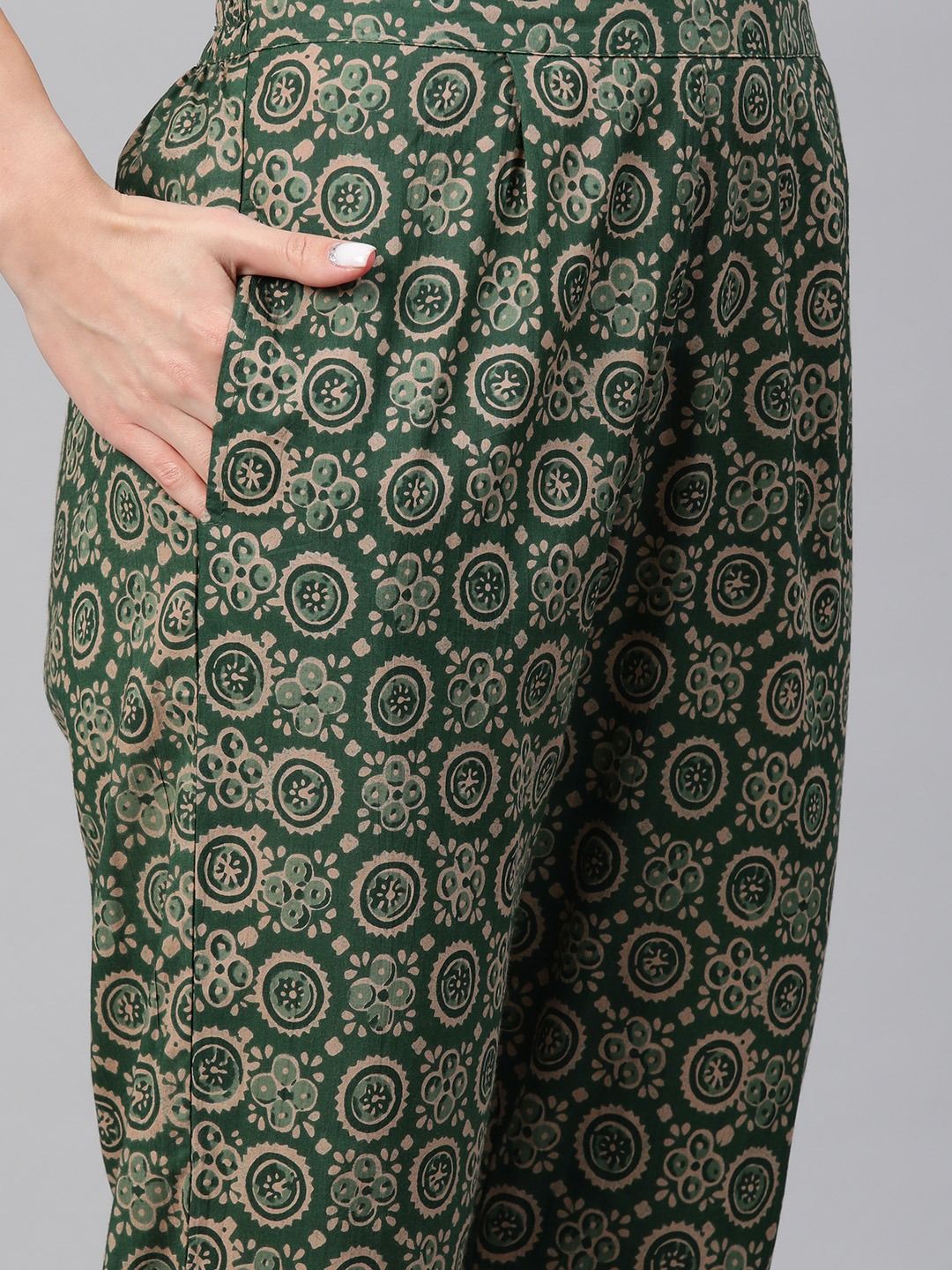 Straight Style Cotton Fabric Green Color Kurti Bottom & Dupatta - Image 3