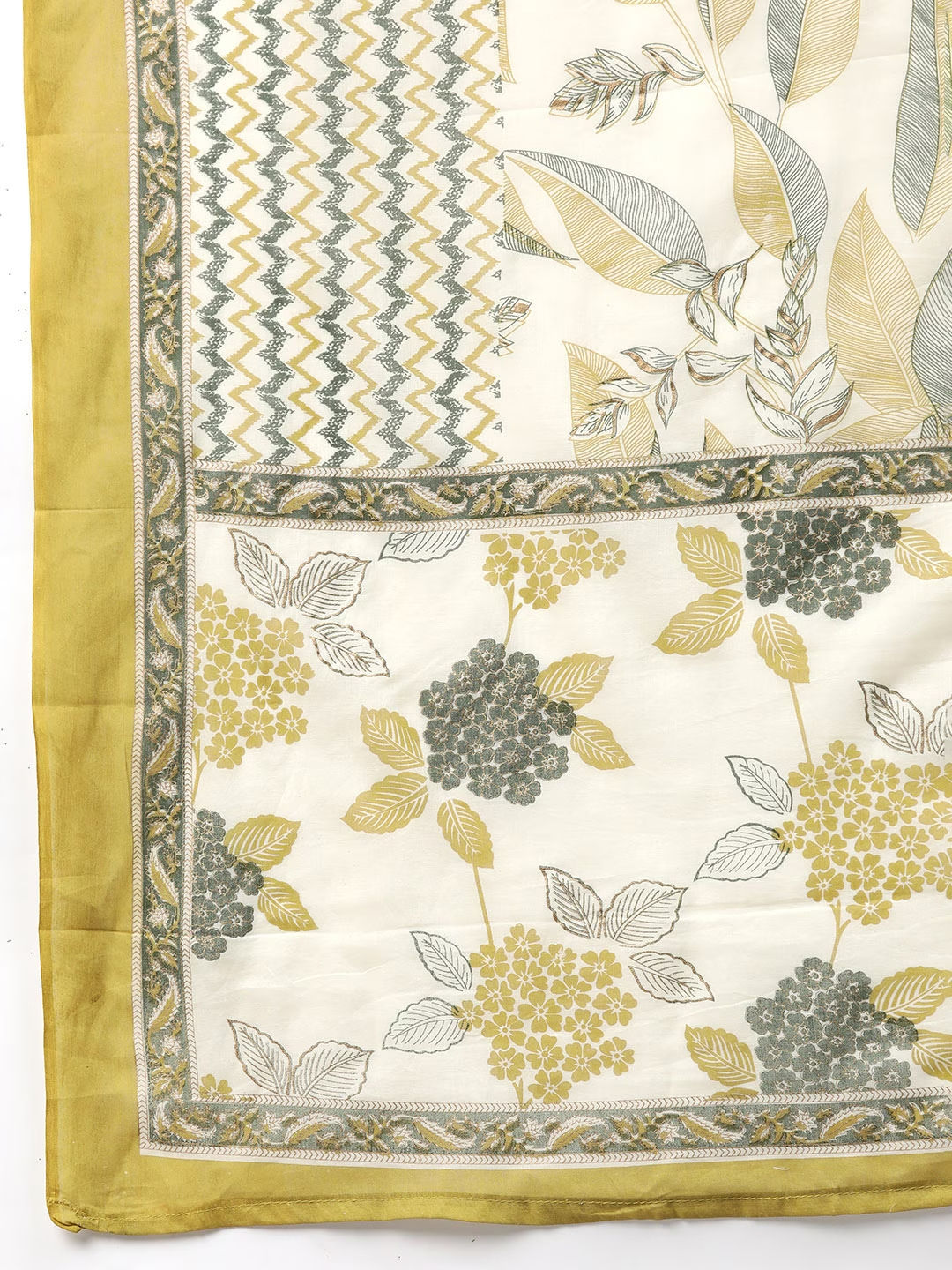 Frock Style Cotton Fabric Green Color Printed Kurti And Bottom With Dupatta - Image 4