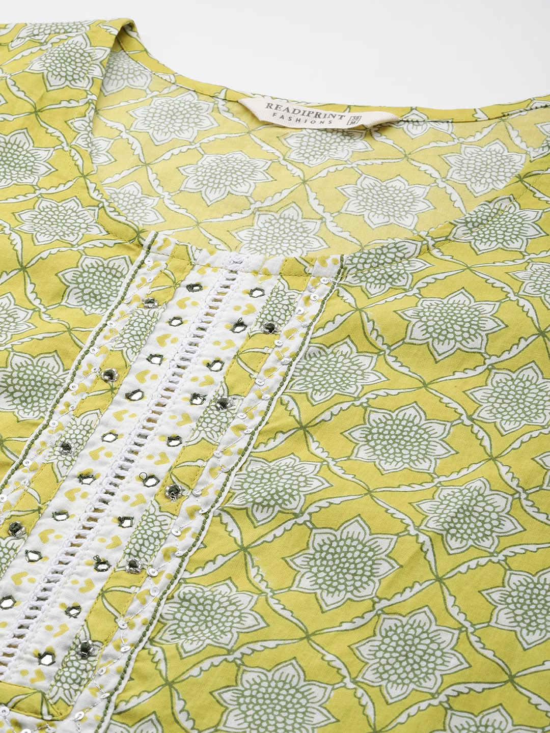 Straight Style Cotton Fabric Green Color Kurti And Bottom With Dupatta - Image 2
