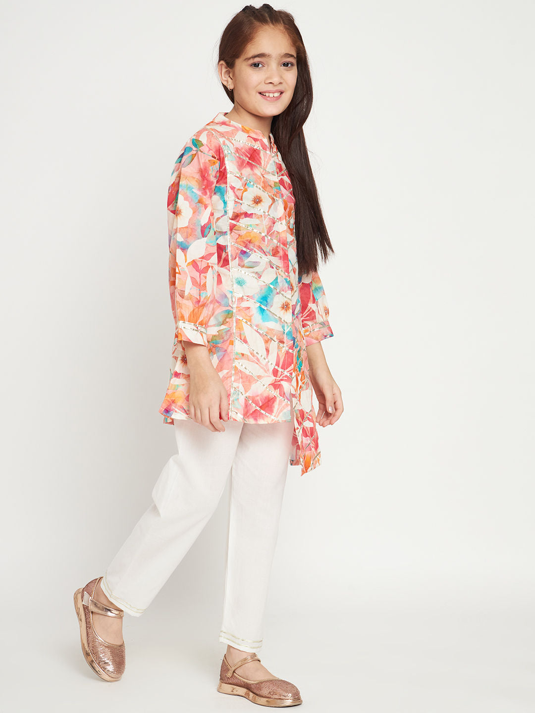 A Line Style Cotton Fabric Peach Color Kurti And Pyjama - Image 4