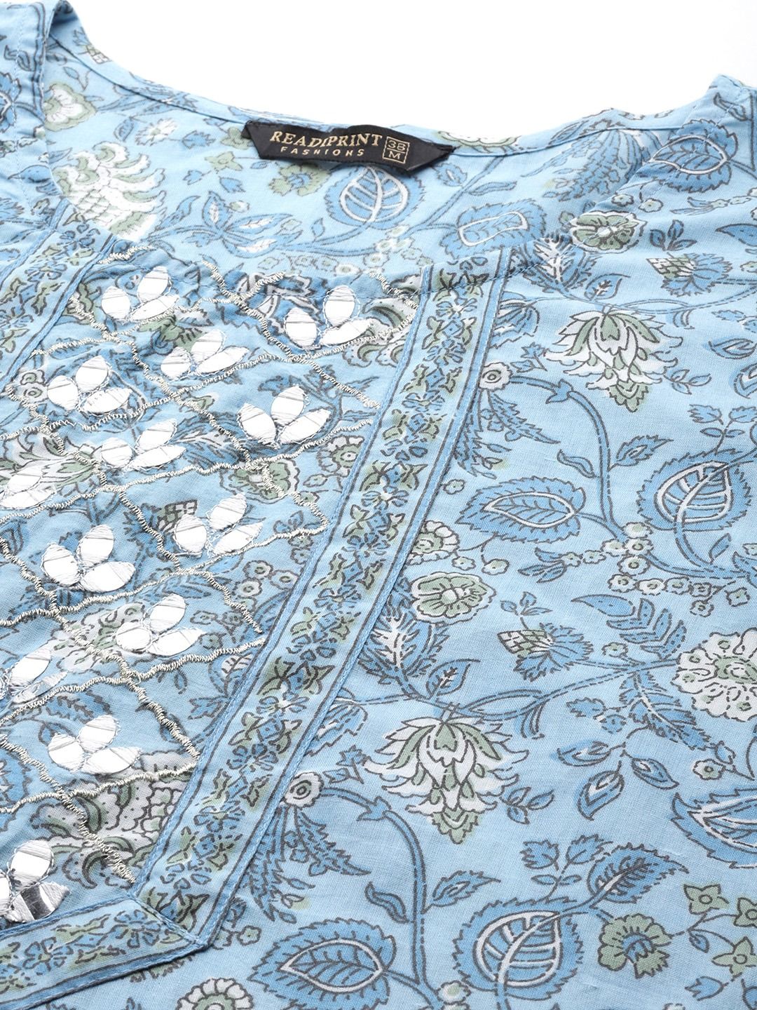 Straight Style Cotton Fabric Blue Color Kurti And Bottom With Dupatta - Image 2