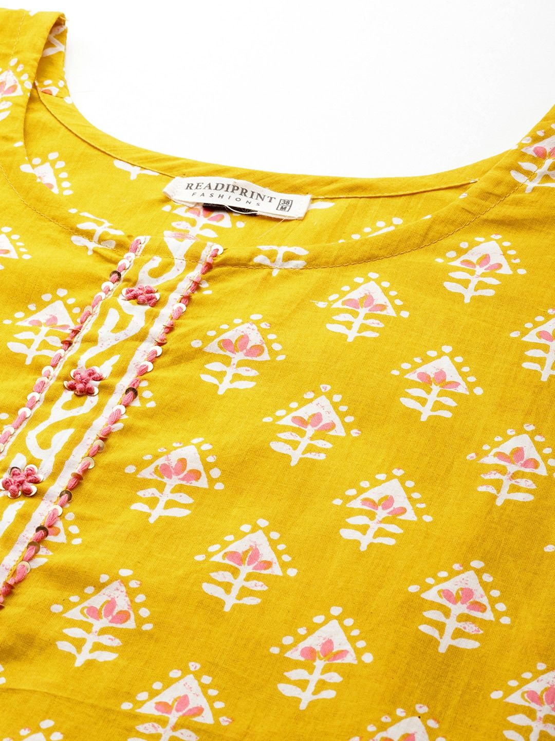 Straight Style Cotton Fabric Yellow Color Kurti And Bottom With Dupatta - Image 2
