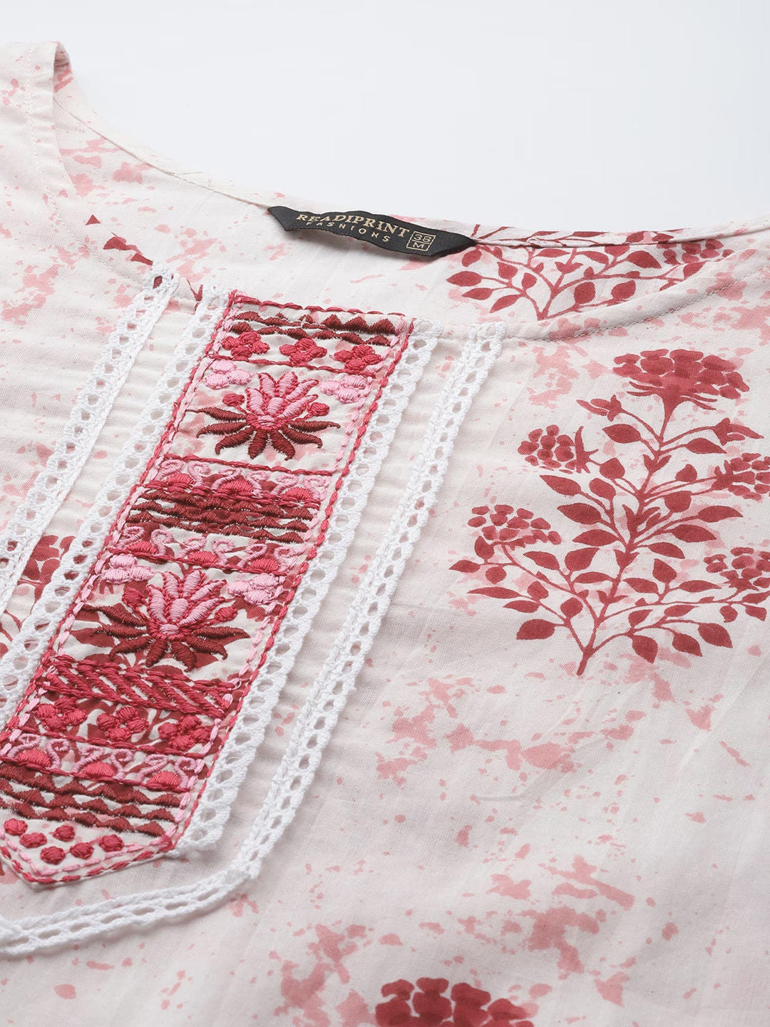 Straight Style Cotton Fabric Red Color Kurti And Bottom With Dupatta - Image 2