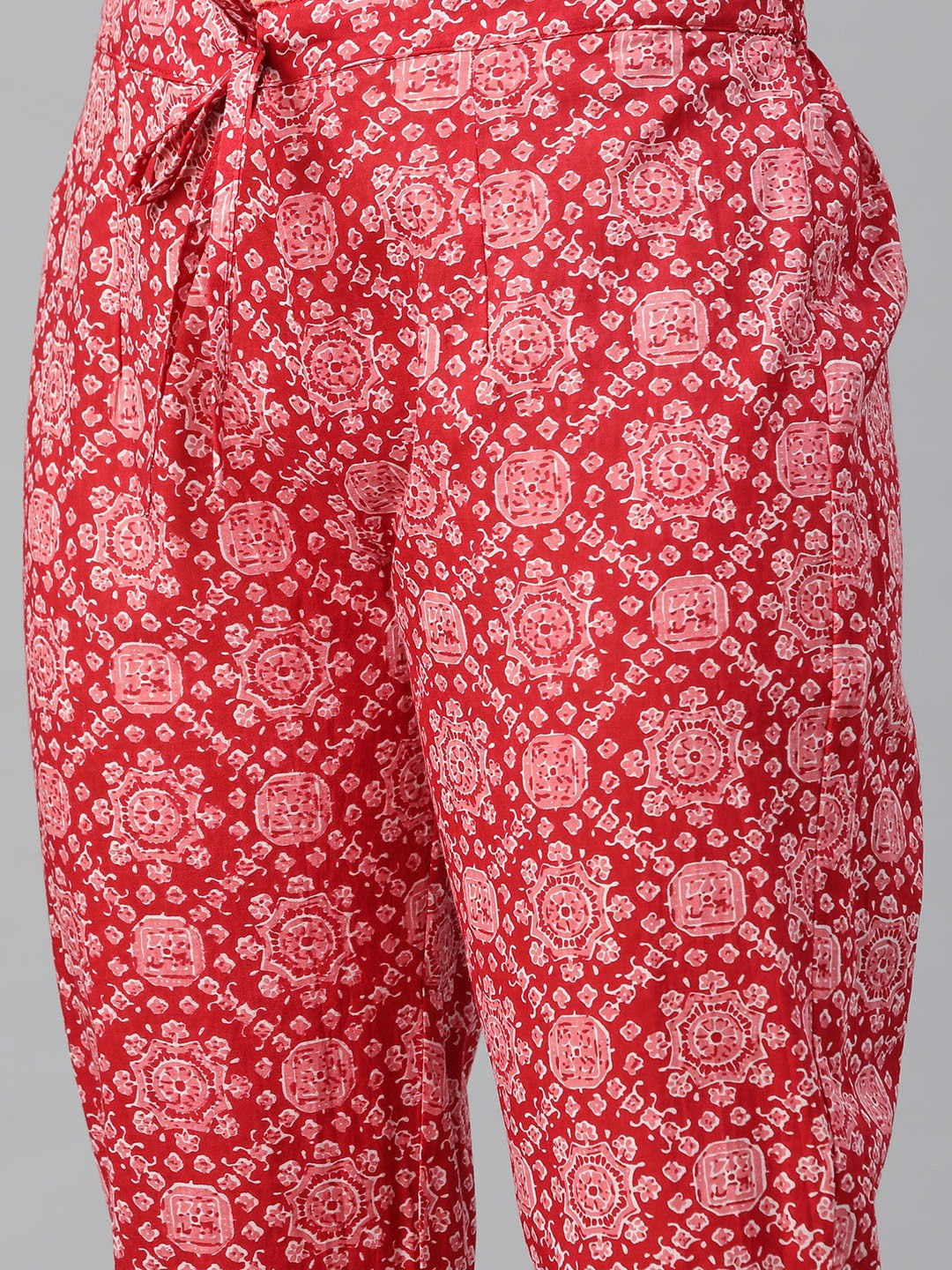 Straight Style Cotton Fabric Red Color Kurti And Bottom With Dupatta - Image 3