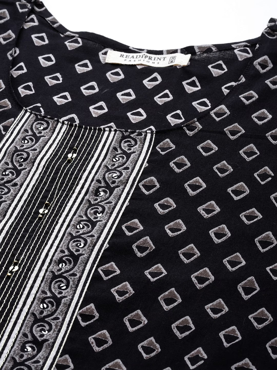 Straight Style Cotton Fabric Black Color Kurti And Bottom & Dupatta - Image 4