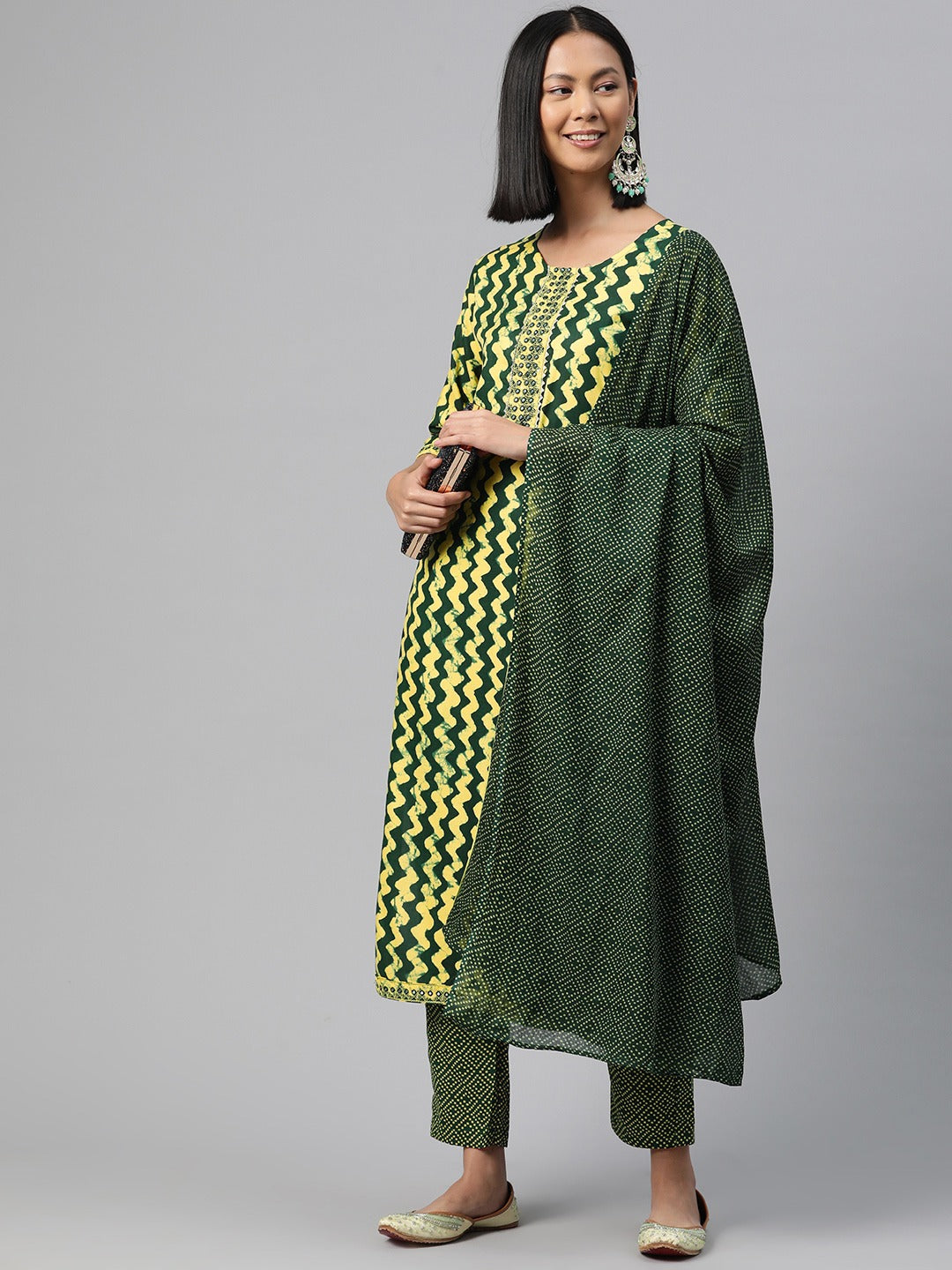 Straight Style Rayon Fabric Green Color Kurta And Bottom With Dupatta - Image 2