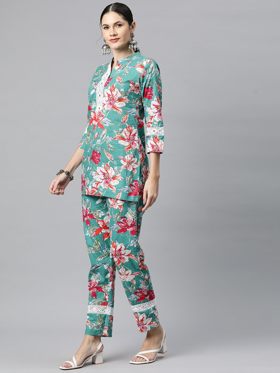 Cotton Floral Straight Kurta With Trouser - Image 4