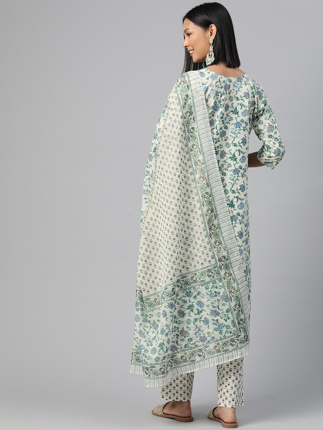 Cotton Floral Straight Kurta Pant And Dupatta - Image 4