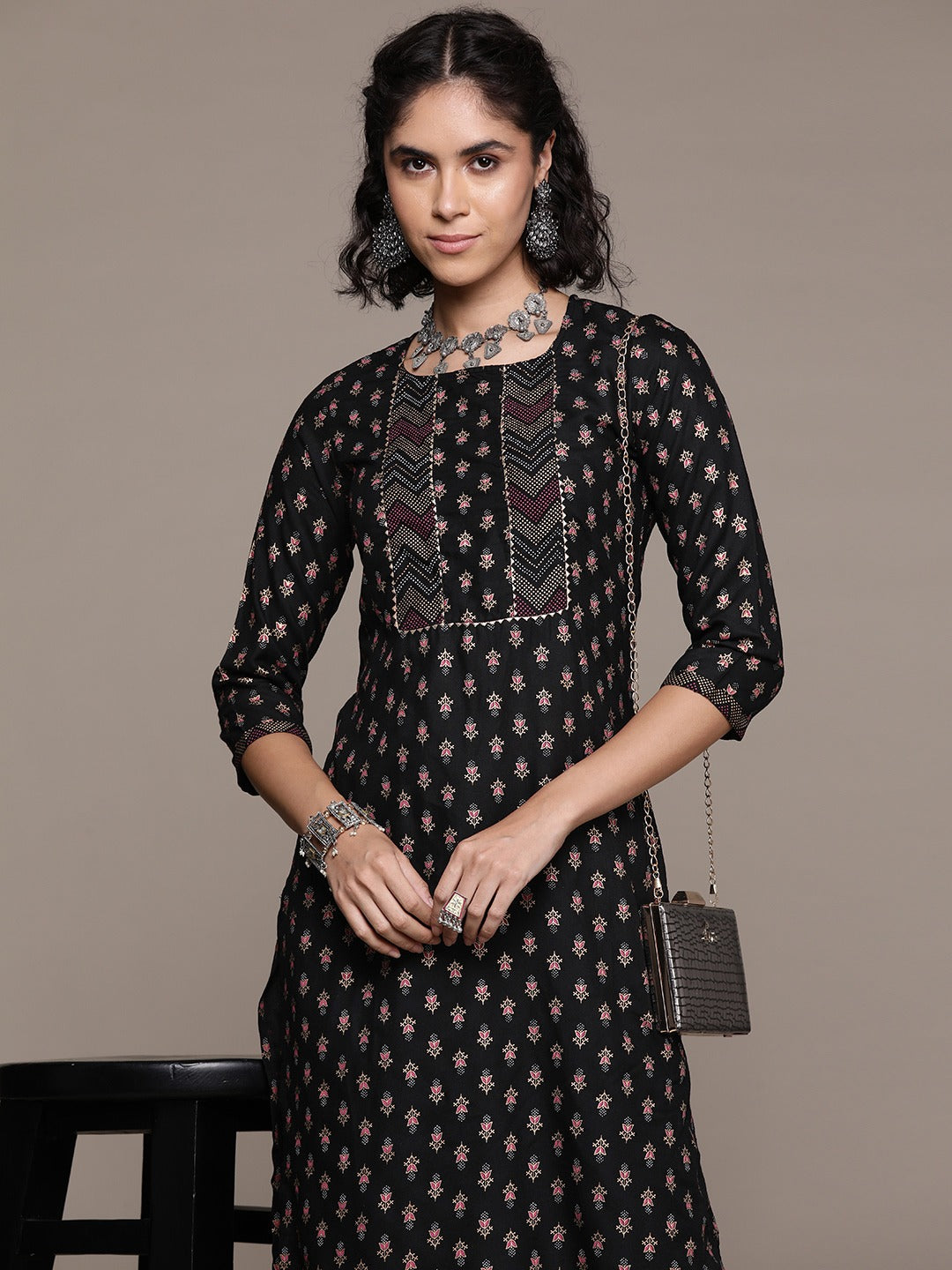 Straight style cotton fabric Black color kurta with Bottom - Image 5
