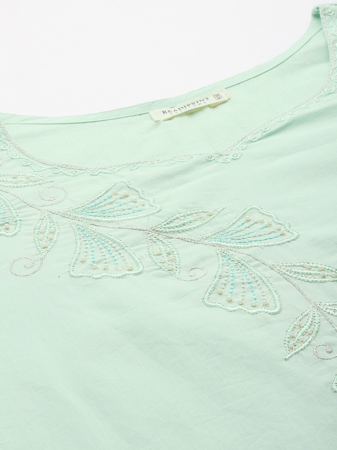 Straight Style Cotton Fabric Green Color Kurta With Bottom And Dupatta - Image 5