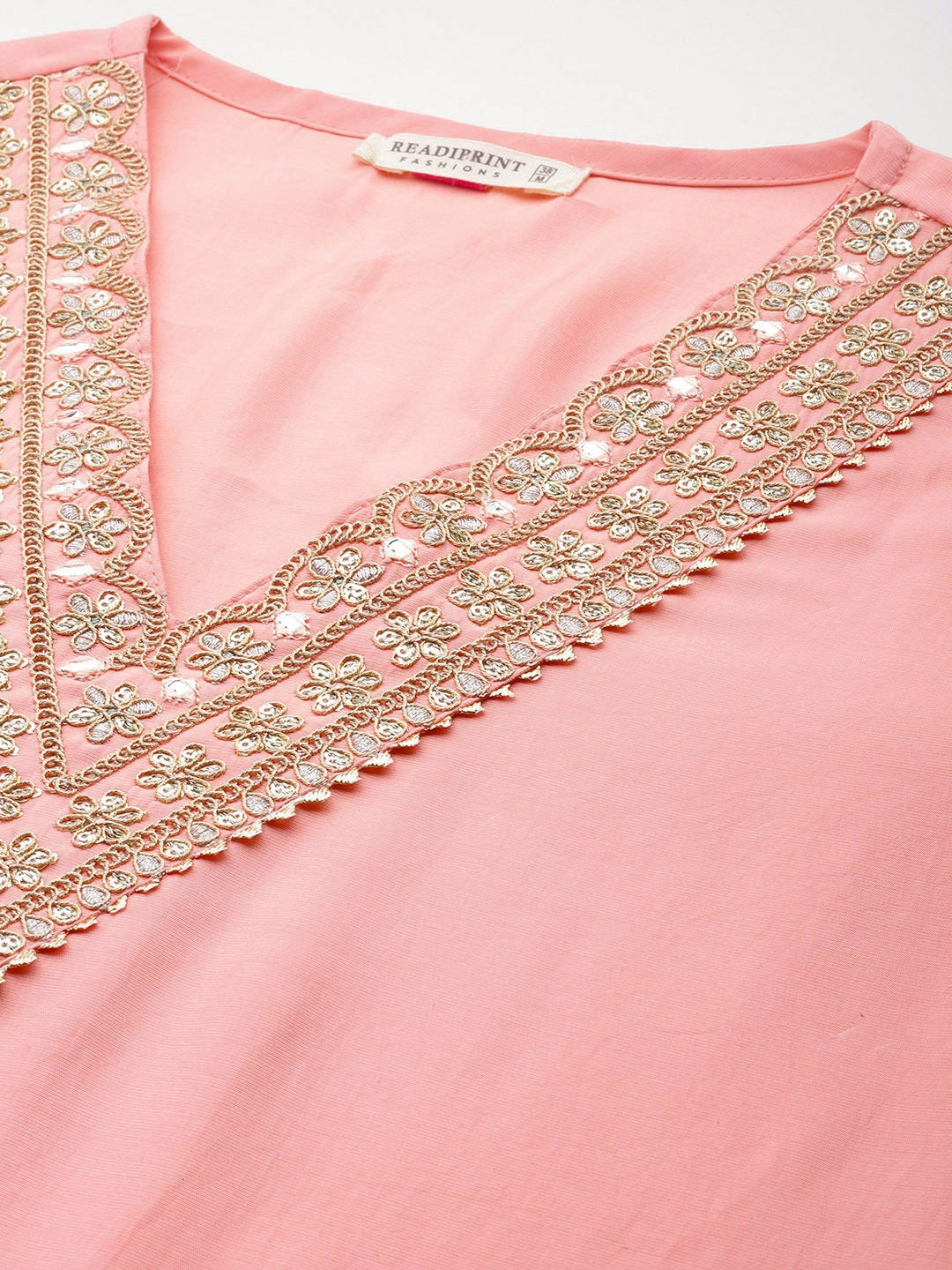 Straight Style Silk Fabric Peach Color Kurta And Bottom - Image 5