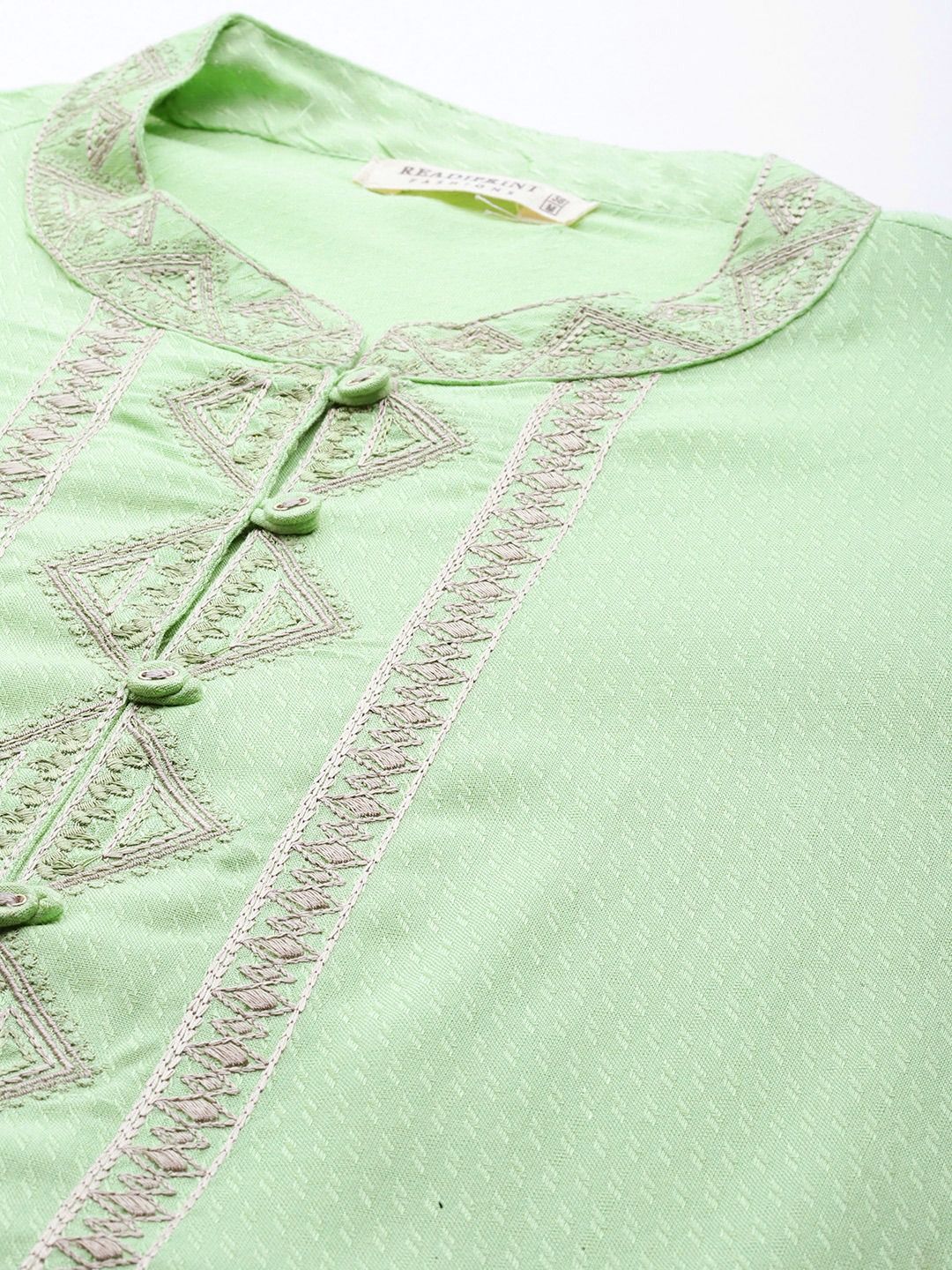 Straight Style Rayon Fabric Green Color Kurti - Image 2