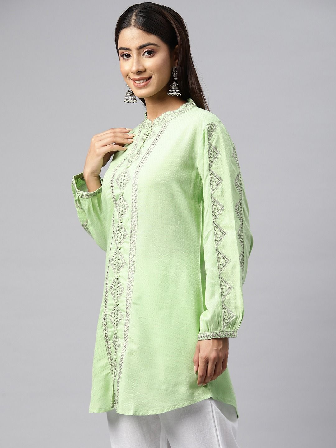 Straight Style Rayon Fabric Green Color Kurti - Image 3