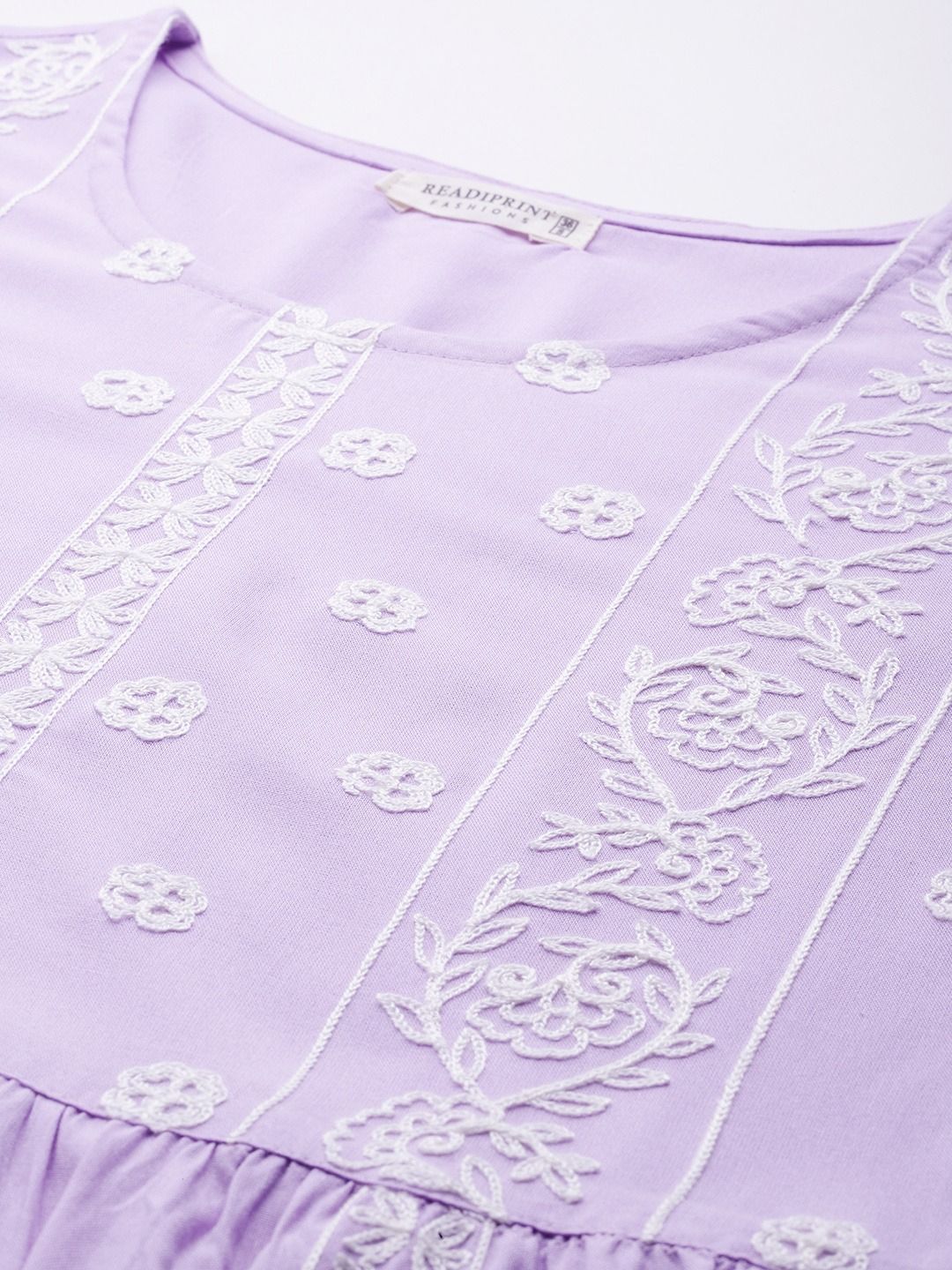Frock Style Rayon Fabric Lavender Color Kurti - Image 2
