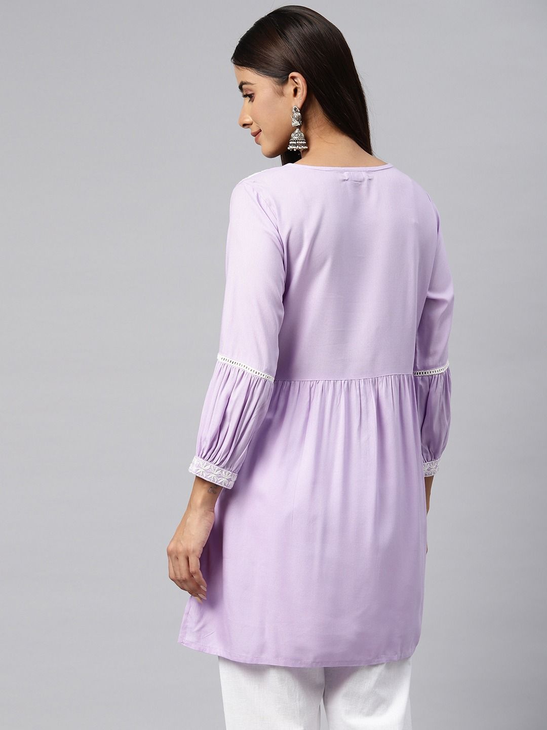 Frock Style Rayon Fabric Lavender Color Kurti - Image 4