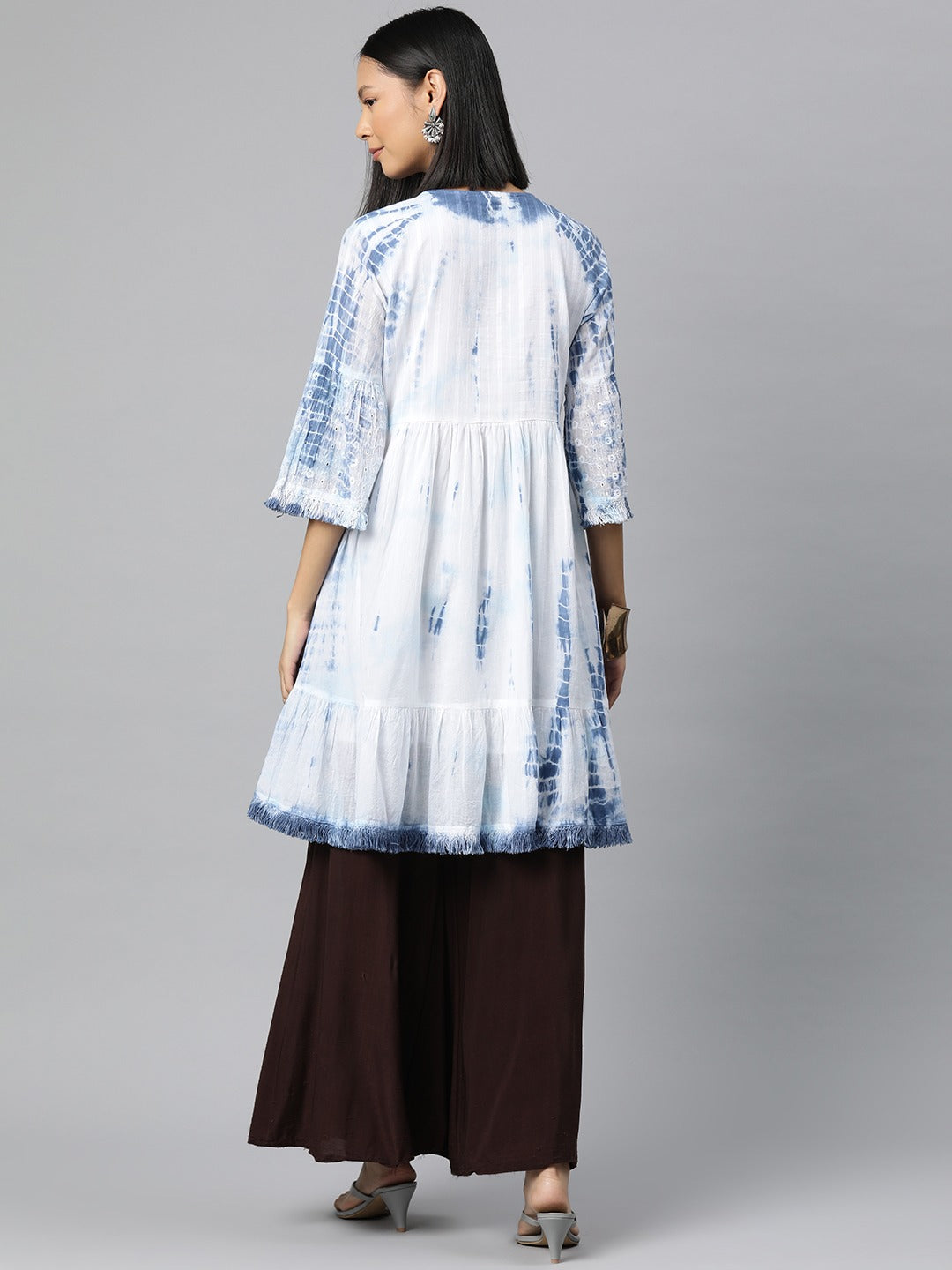 Tiered Style Cotton Fabric Blue Color Kurti - Image 4