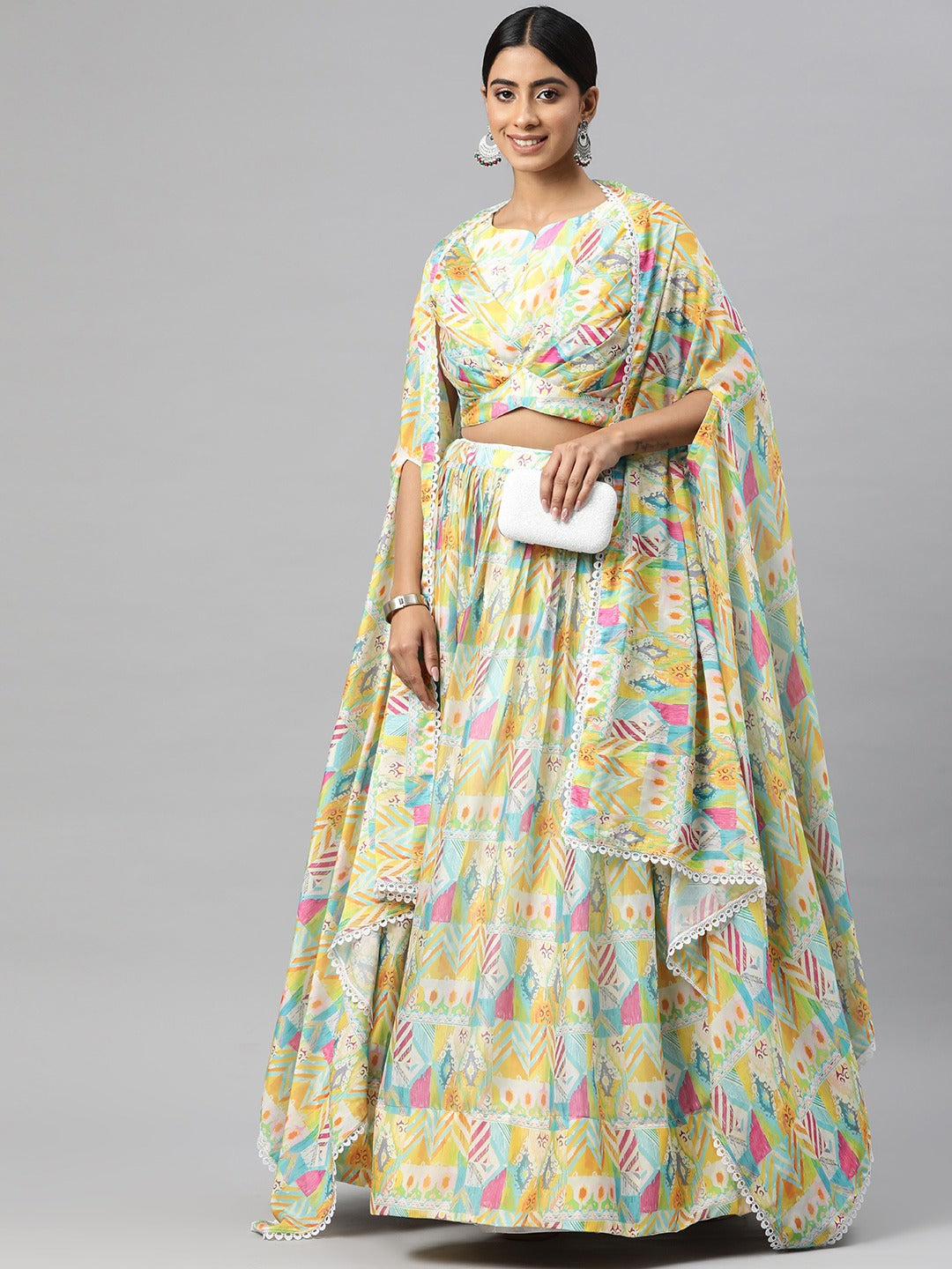 Georgette Fabric Yellow Color Lehenga, Choli With Jacket - Image 2